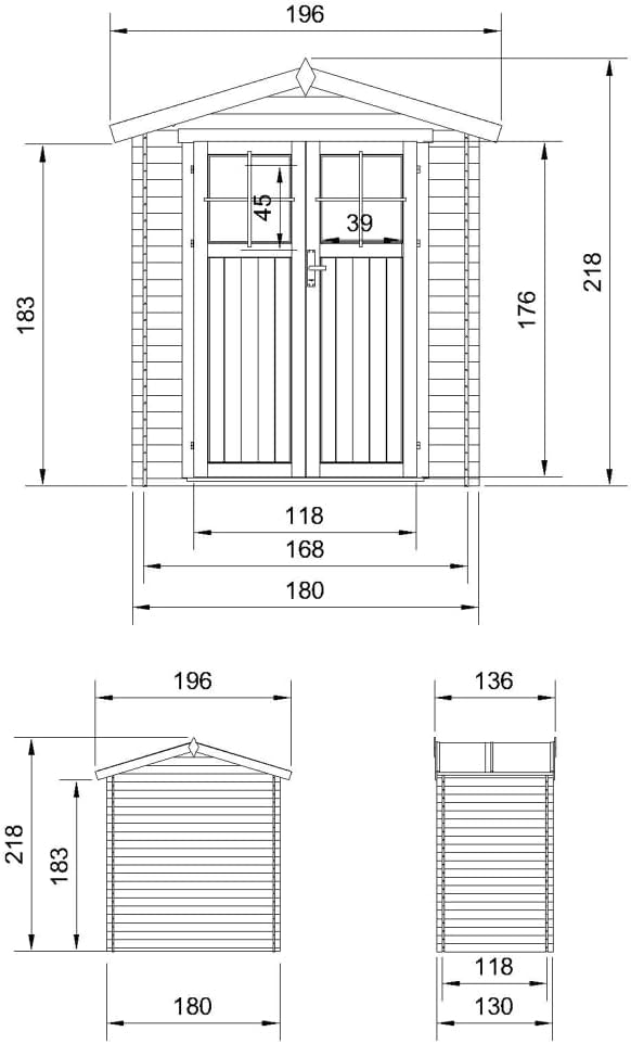 Abri de Jardin en Bois avec Sol TRAITÉ - Stockage extérieur I196xL136xH218 cm/ 1.98 m2 Petit abri à Outils, Local à vélos - karaca-alisveris M367F+M367G