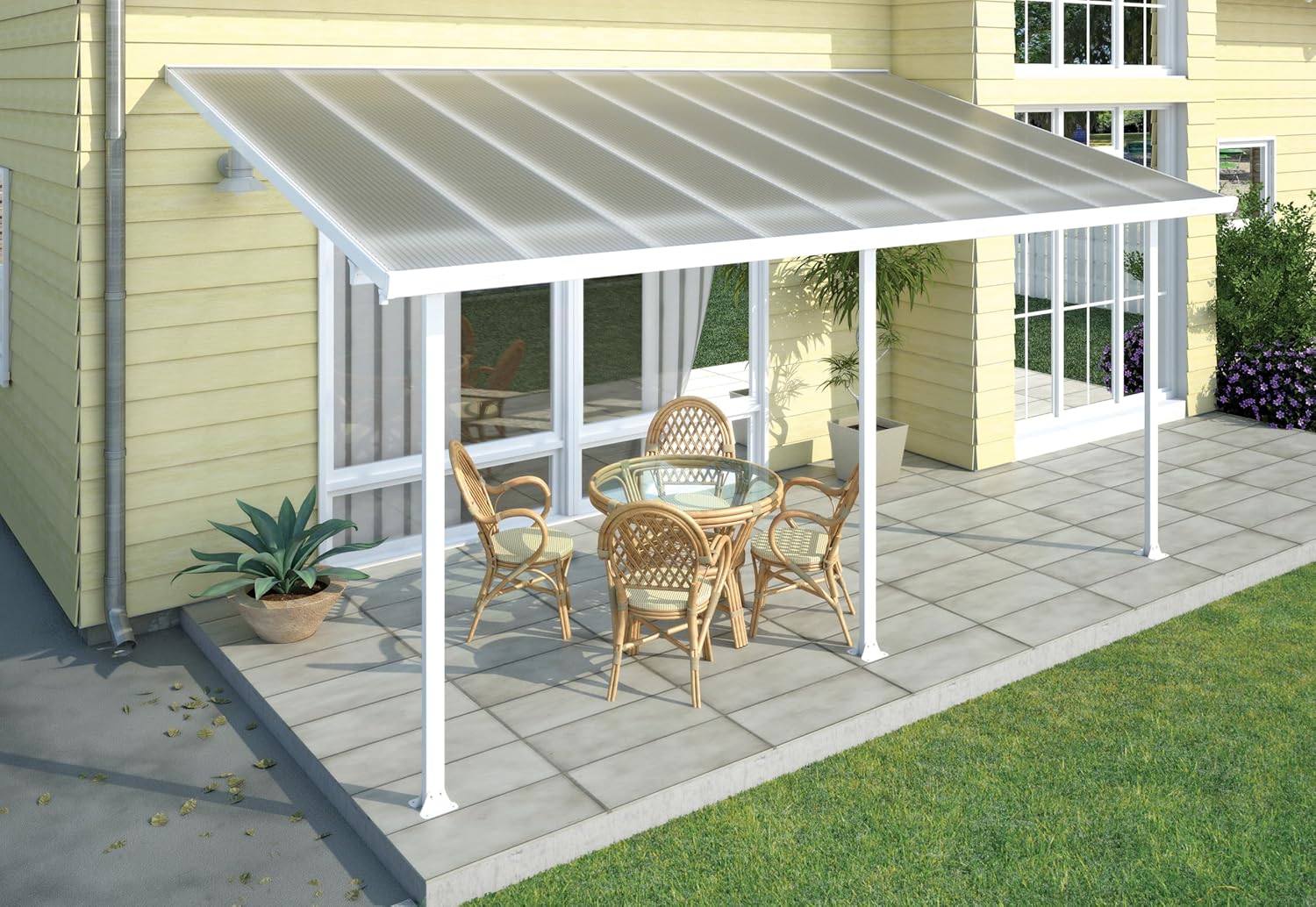 Chalet et Jardin - Toit Couv' Terrasse Aurore - 3x5,46m alu blanc - 701693