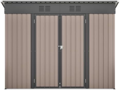 Abri de jardin métal marron 242x126x182cm toit incliné, verrouillable