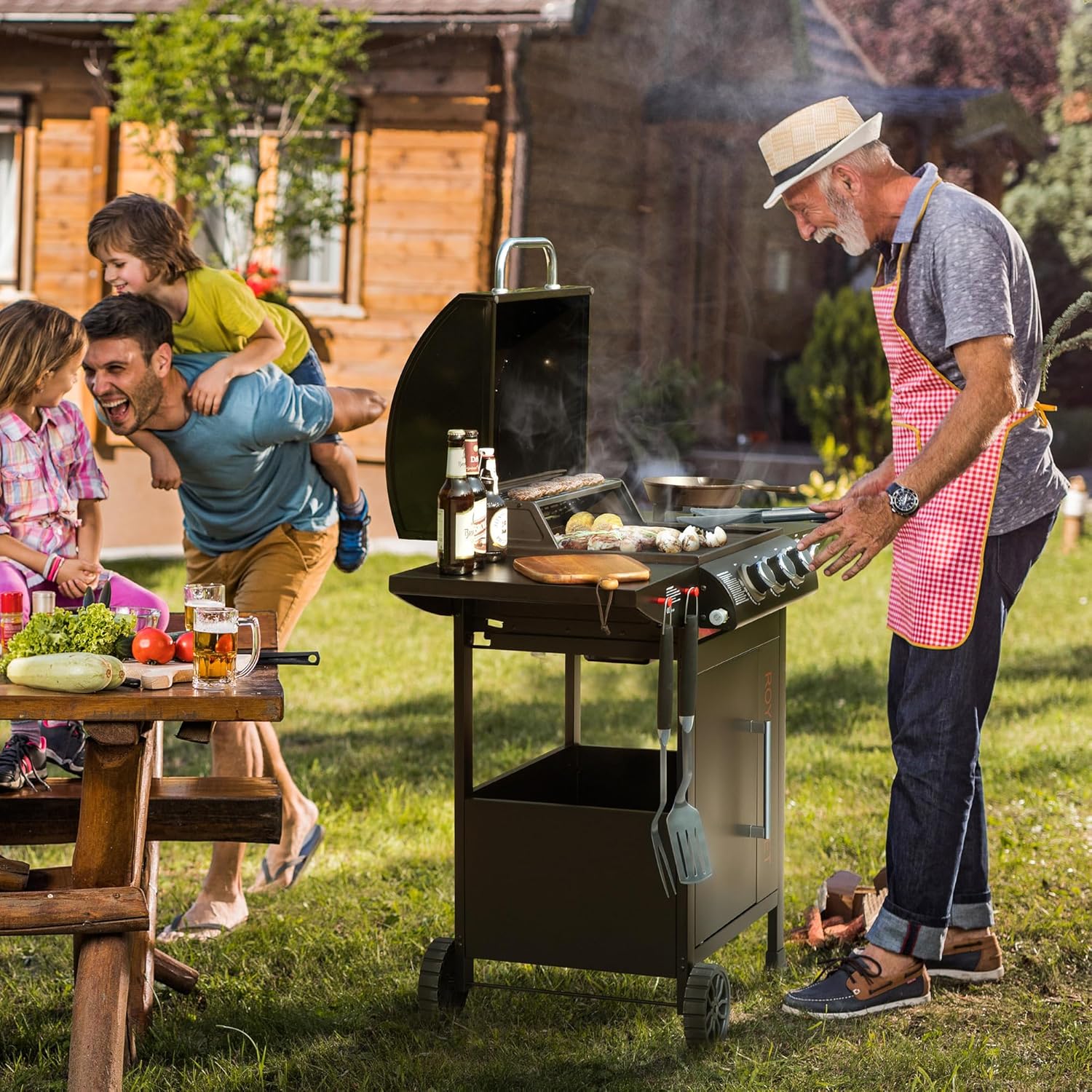 karaca-alisveris - barbecue gaz 3+1 brûleurs inox - 11,5 kW - chariot, 2 roues, thermomètre