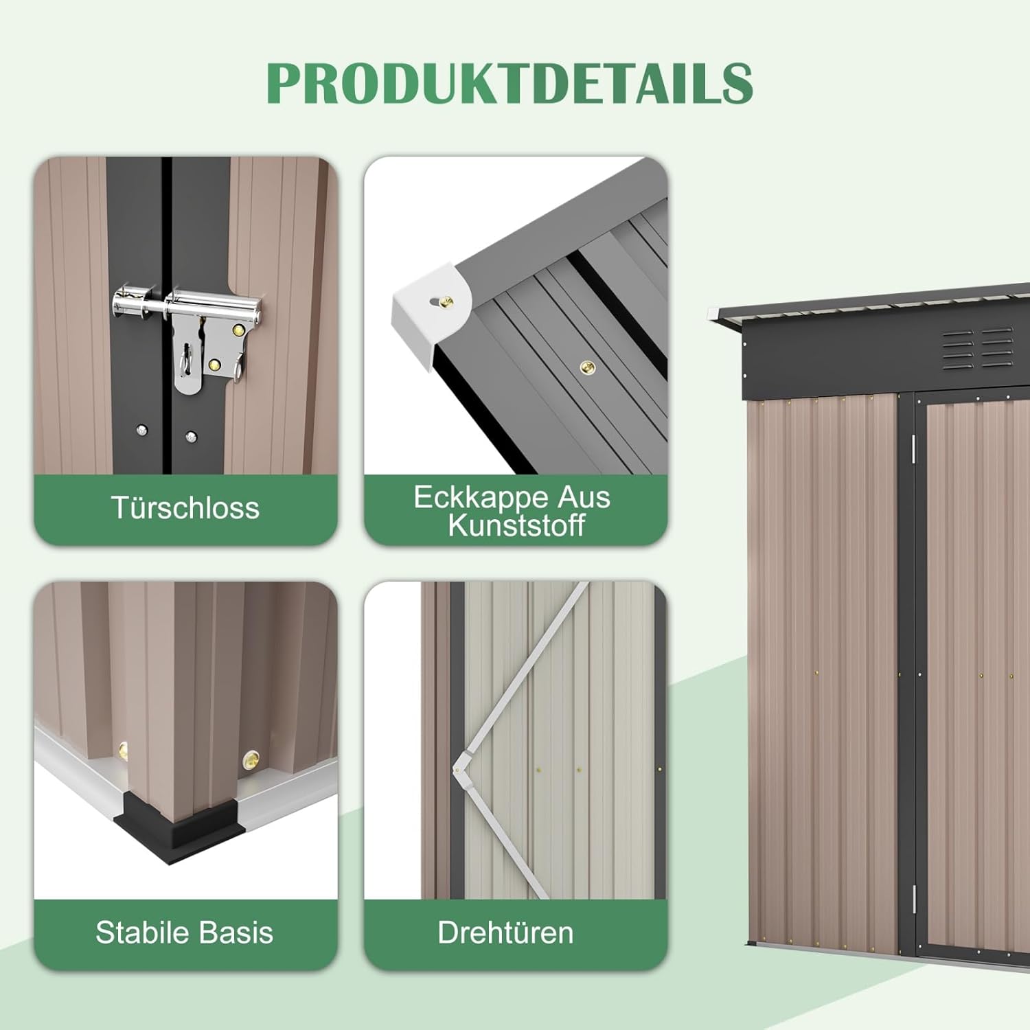 Abri de Jardin Métal - 8x4 FT - fondation incluse, toit incliné, résistant intempéries, marron