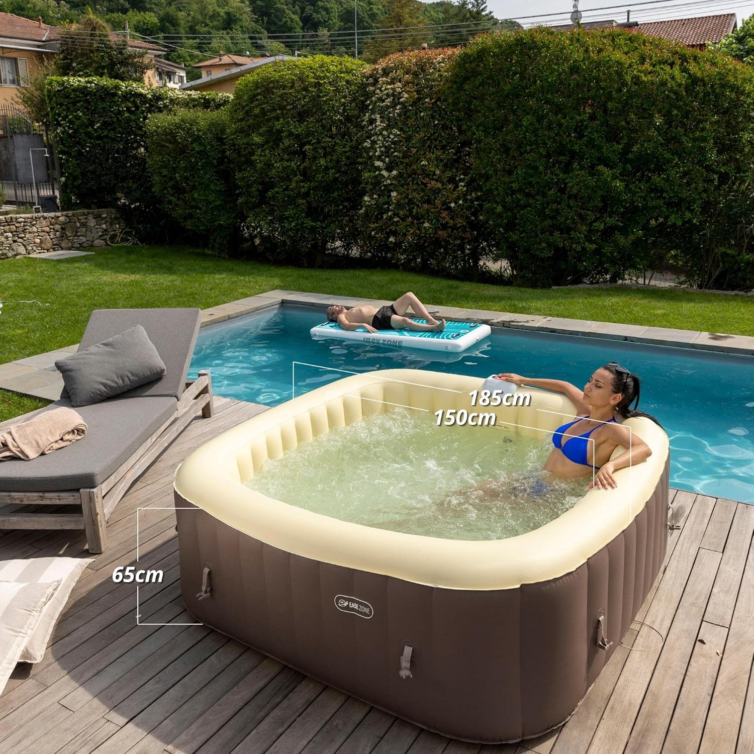 karaca-alisveris Spa hydromassage Gonflable Chauffant 4-6 Personnes 185 x 65 cm Pompe Super silencieuse intégrée, Marron