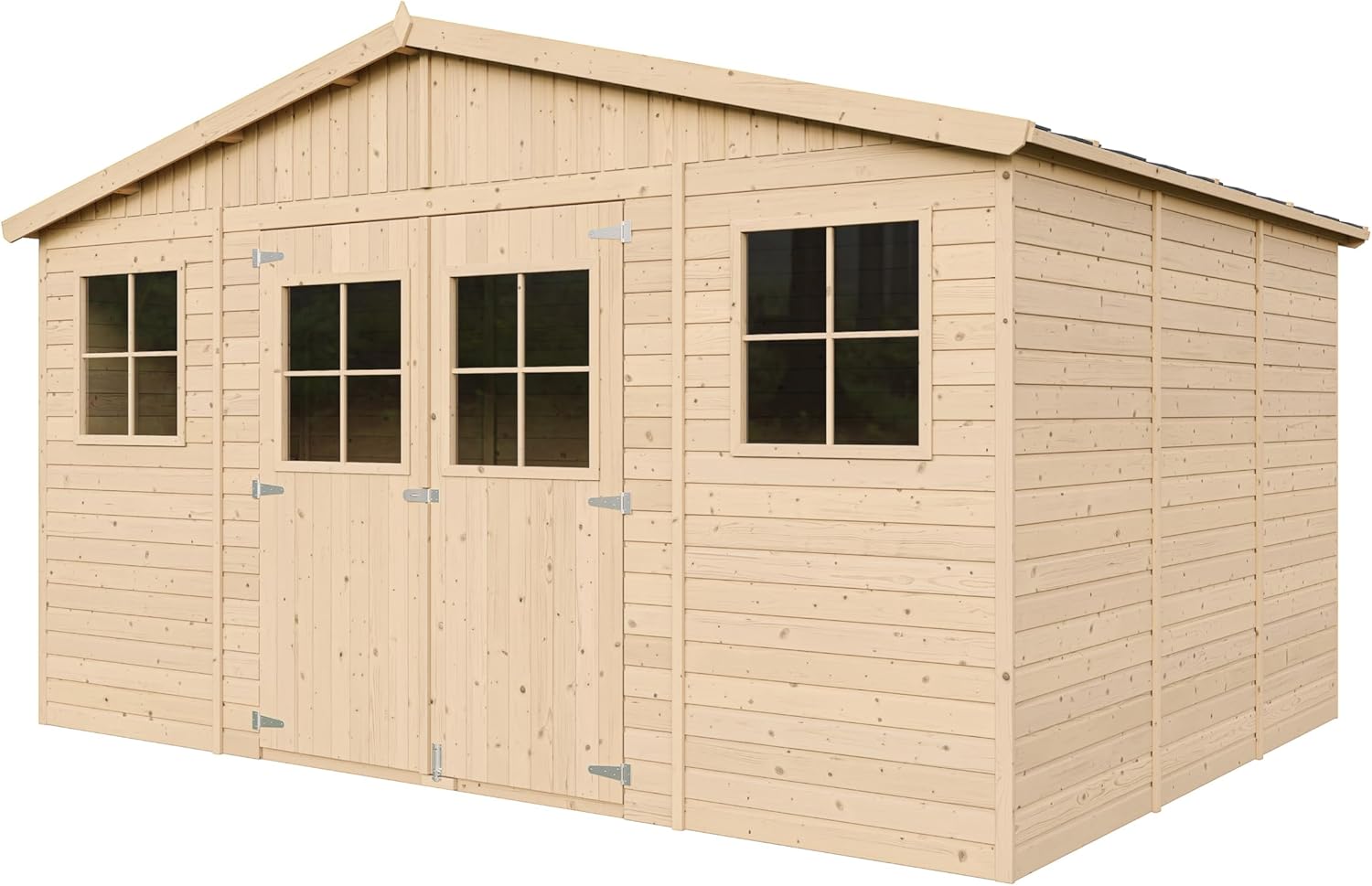 Abri de Jardin en Bois Exterieur avec Plancher IMPRÉGNÉ- Chalet en Pin/épicéa-H246x418x320 cm/12 m²- Construction de Panneaux - Rangement pour vélos, Remise à Outils- karaca-alisveris M331+M331G