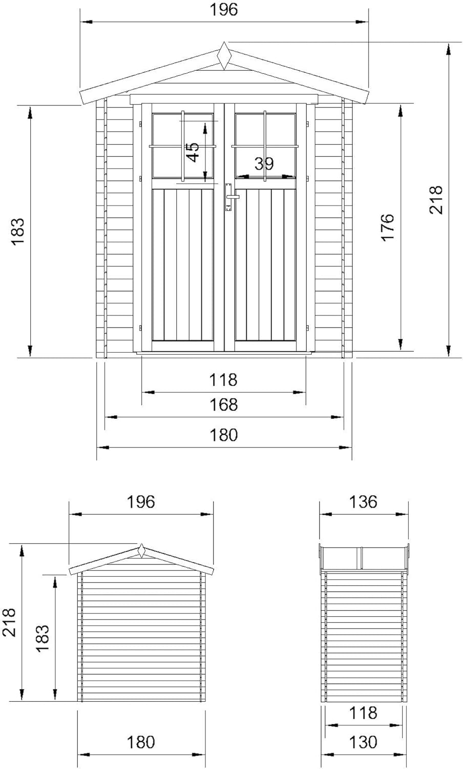 Abri de Jardin en Bois avec Sol TRAITÉ - Stockage extérieur I196xL136xH218 cm/ 1.98 m2 Petit abri à Outils, Local à vélos - karaca-alisveris M367F+M367G