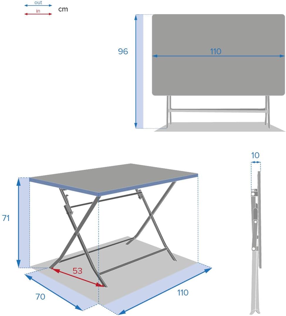 karaca-alisveris - Greensboro pliante rectangle 4 places - acier renforcé - 110x70 cm
