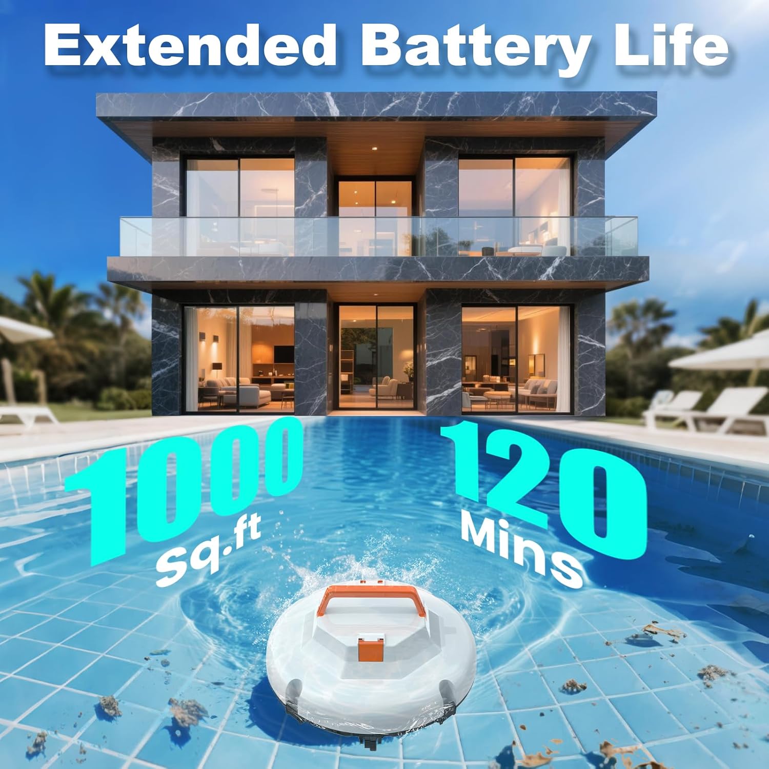 2026 Robot aspirateur de Piscine sans Fil pour Piscine Hors Sol 120 Minutes d'autonomie, Nettoyeur de Piscine Automatique pour Piscine creusée jusqu'à 1000 Pieds carrés Robot de Piscine autoparquant