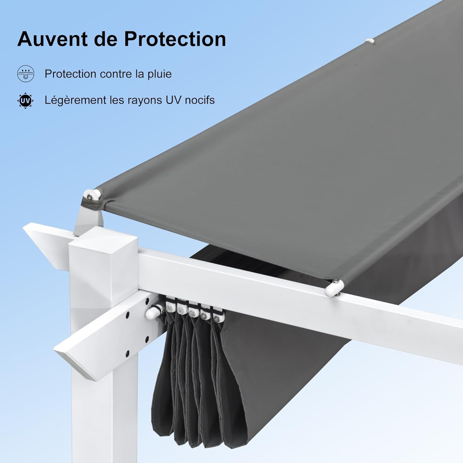 karaca-alisveris - pergola aluminium série - 4x3m - toit métal blanc, toile rétractable, étanche