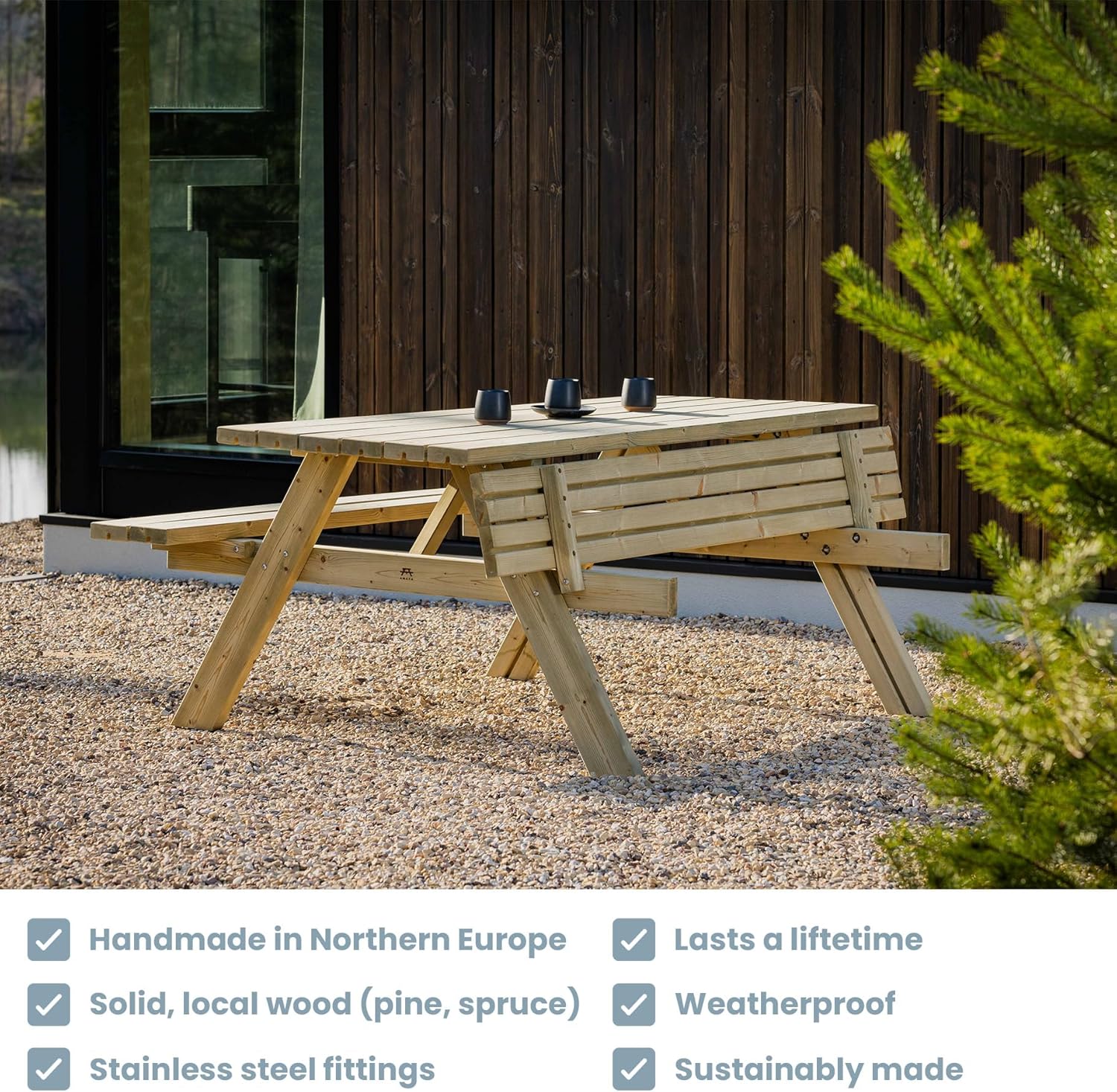 Table de Pique-Nique - Collection UNGURS - Résistante aux intempéries - Sièges pliants, idéale jardin_extérieur - karaca-alisveris-