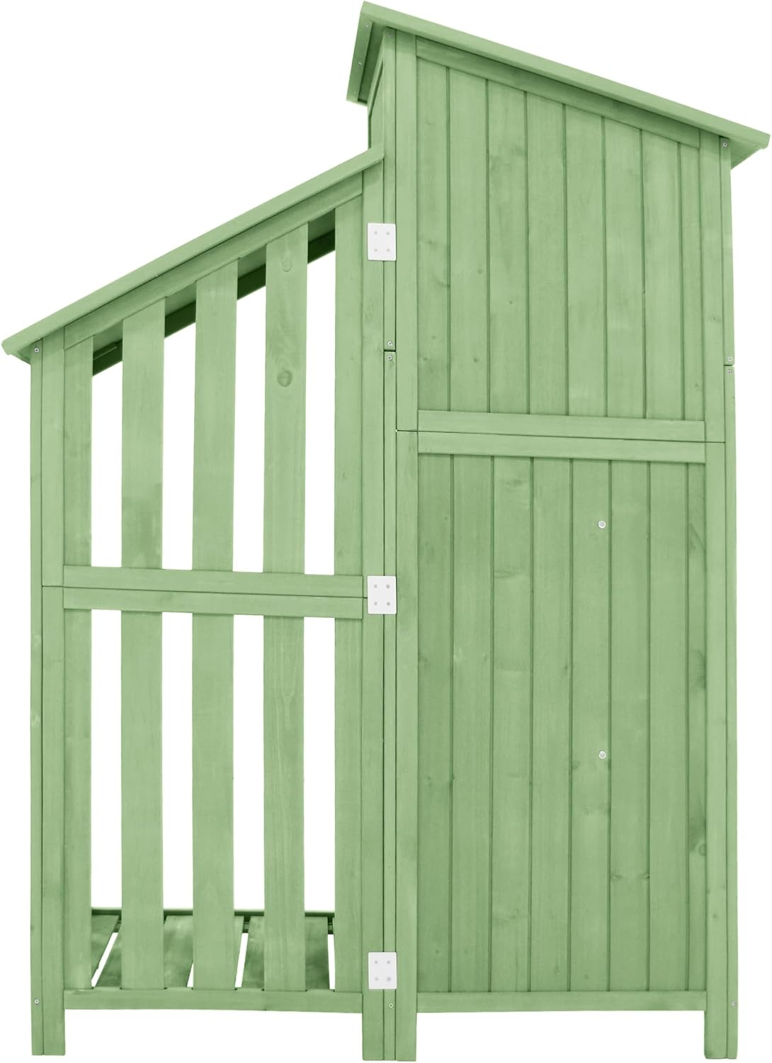 Abri de Jardin en Bois, Cabane de Jardin avec PVC à Structure en Forme de Selle, Coffre de Jardin avec Fondation et 2 étagères de Rangement, Armoire Outils de Jardinage, 124x46x174cm Vert