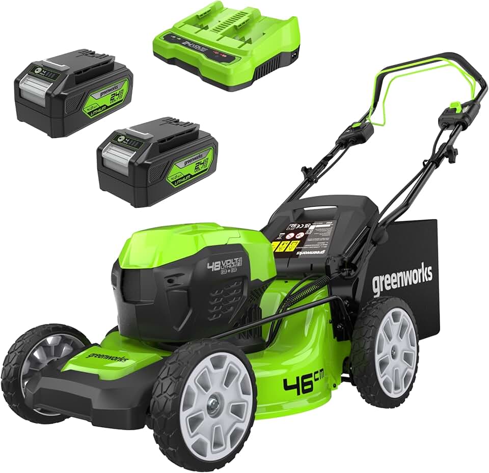karaca-alisveris 48V (24V x 2) Tondeuse à Gazon Sans Fil Autopropulsée Pelouses Jusqu'à 480m², Largeur de Coupe 46cm, Sac 55L, INCLUS 2 X 24V 4Ah et Chargeur Double, Garantie 3 Ans , GD24X2LM46SPK4X
