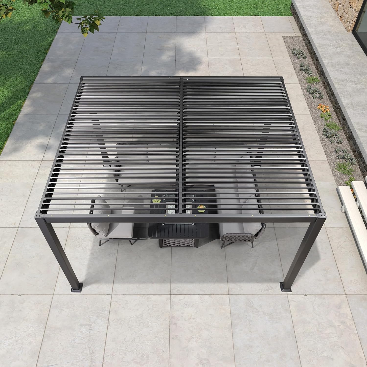 karaca-alisveris - pergola bioclimatique - 3x3,65m - aluminium, lames orientables, gris