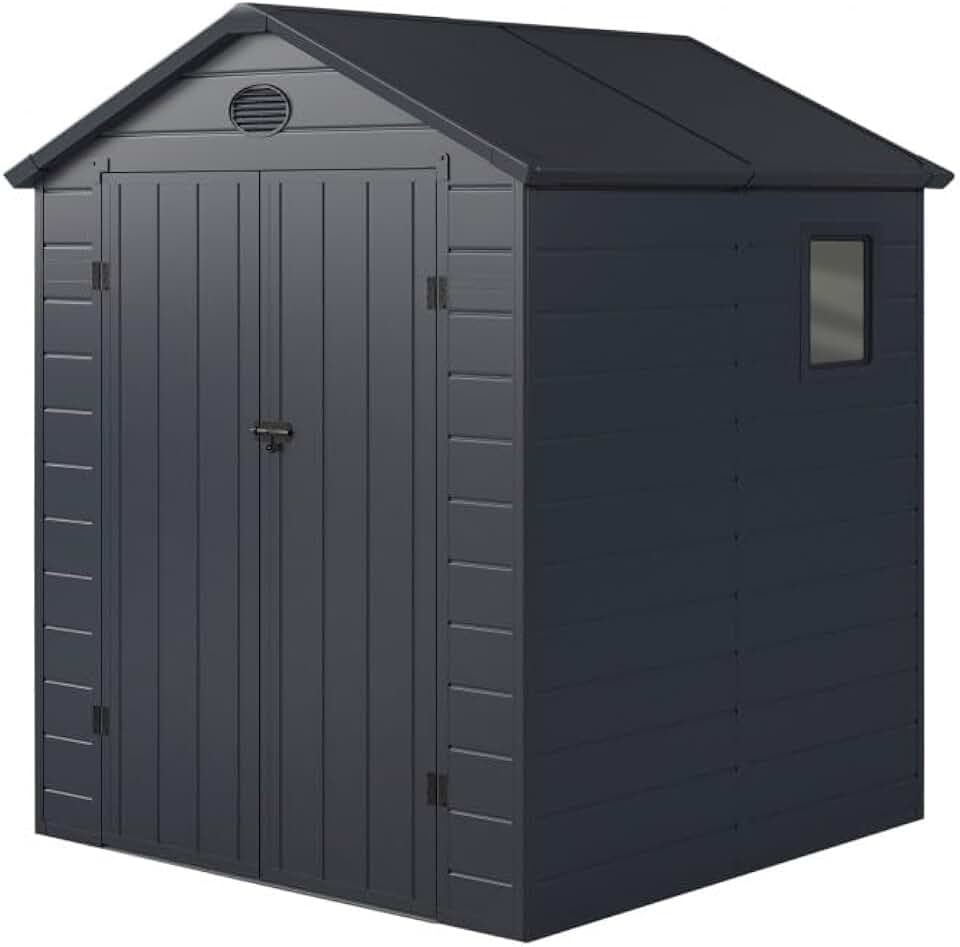karaca-alisveris - Abri de Jardin Résine série anthracite - 3,65m² - double porte, fenêtre, aération, structure acier, kit inclus