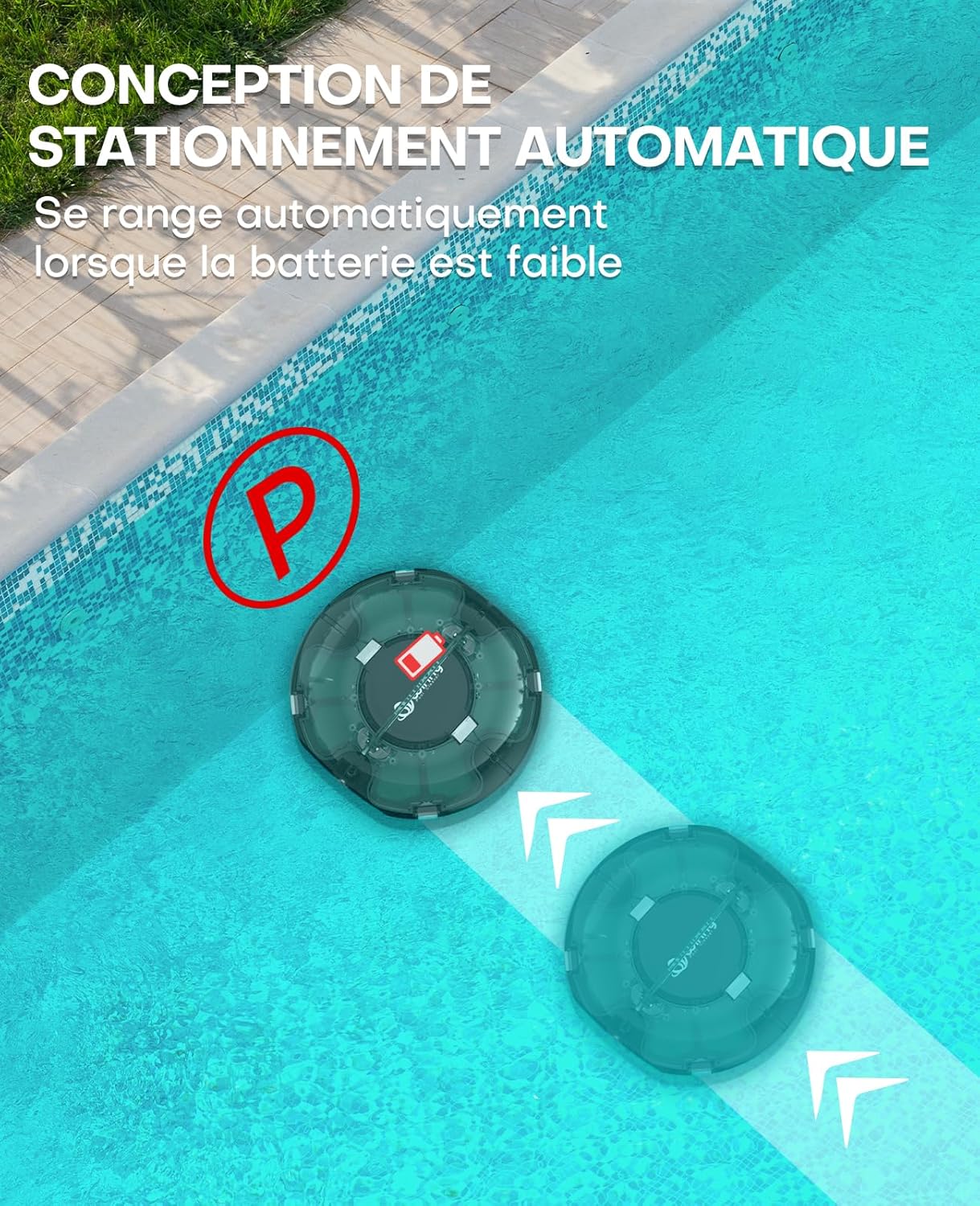 karaca-alisveris Winny 200 Robot Piscine, Aspirateur Piscine Sans Fil Avec Batterie, Autonomie 75 Min pour Piscines Hors-Sol 60m², Double Filtration,Stationnement Automatique(Transparent Vert Blanc)