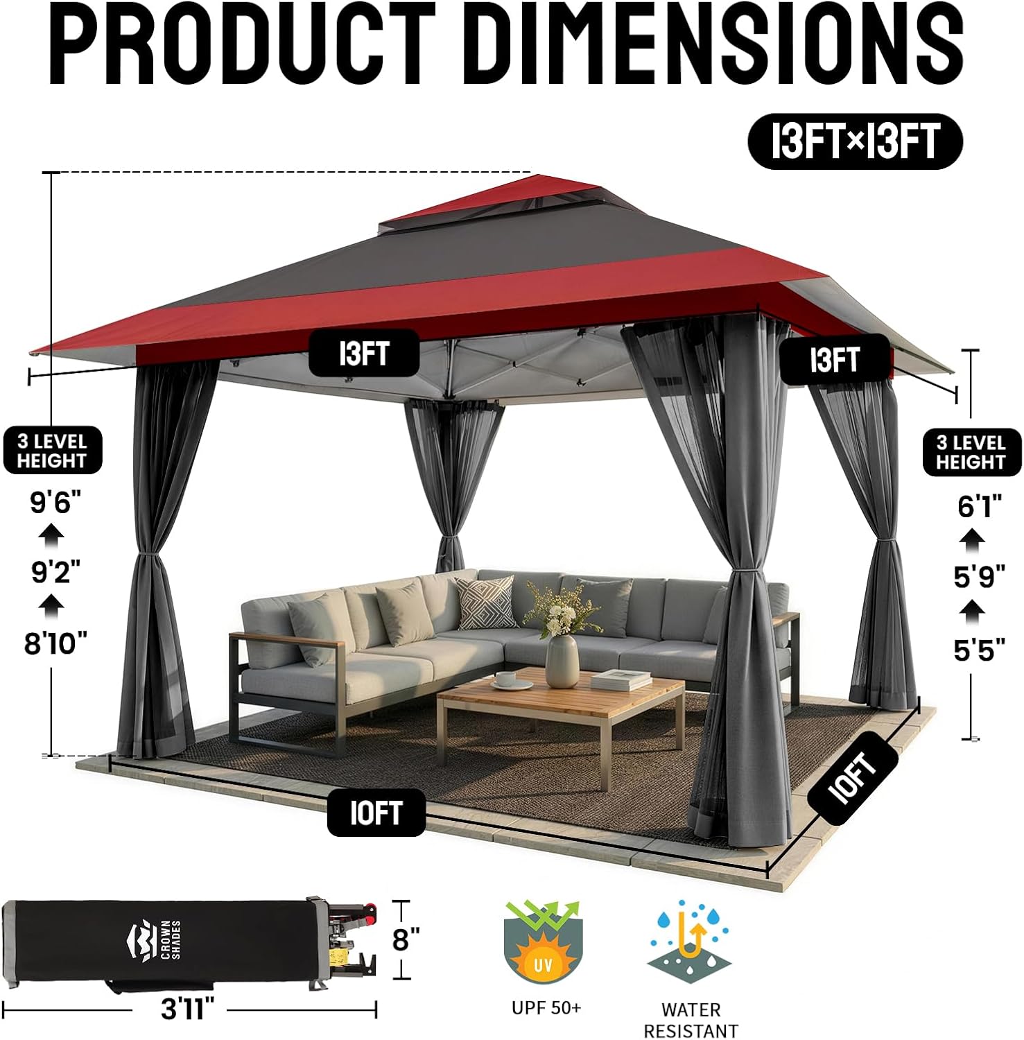 karaca-alisveris - tonnelle série pop up - 4x4m - imperméable, hauteur réglable, double toit, côtés zippés, sac transport