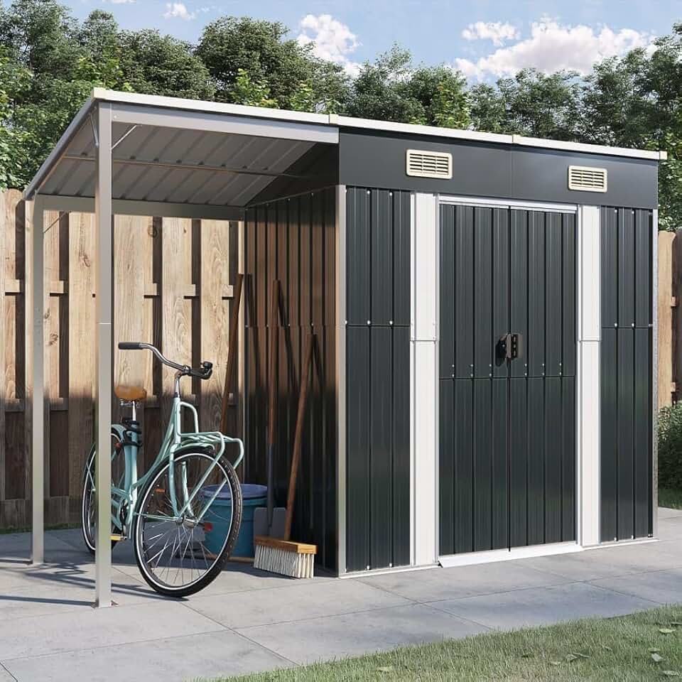 karaca-alisveris - abri de jardin acier toit long 277x110,5x181cm anthracite - 364526