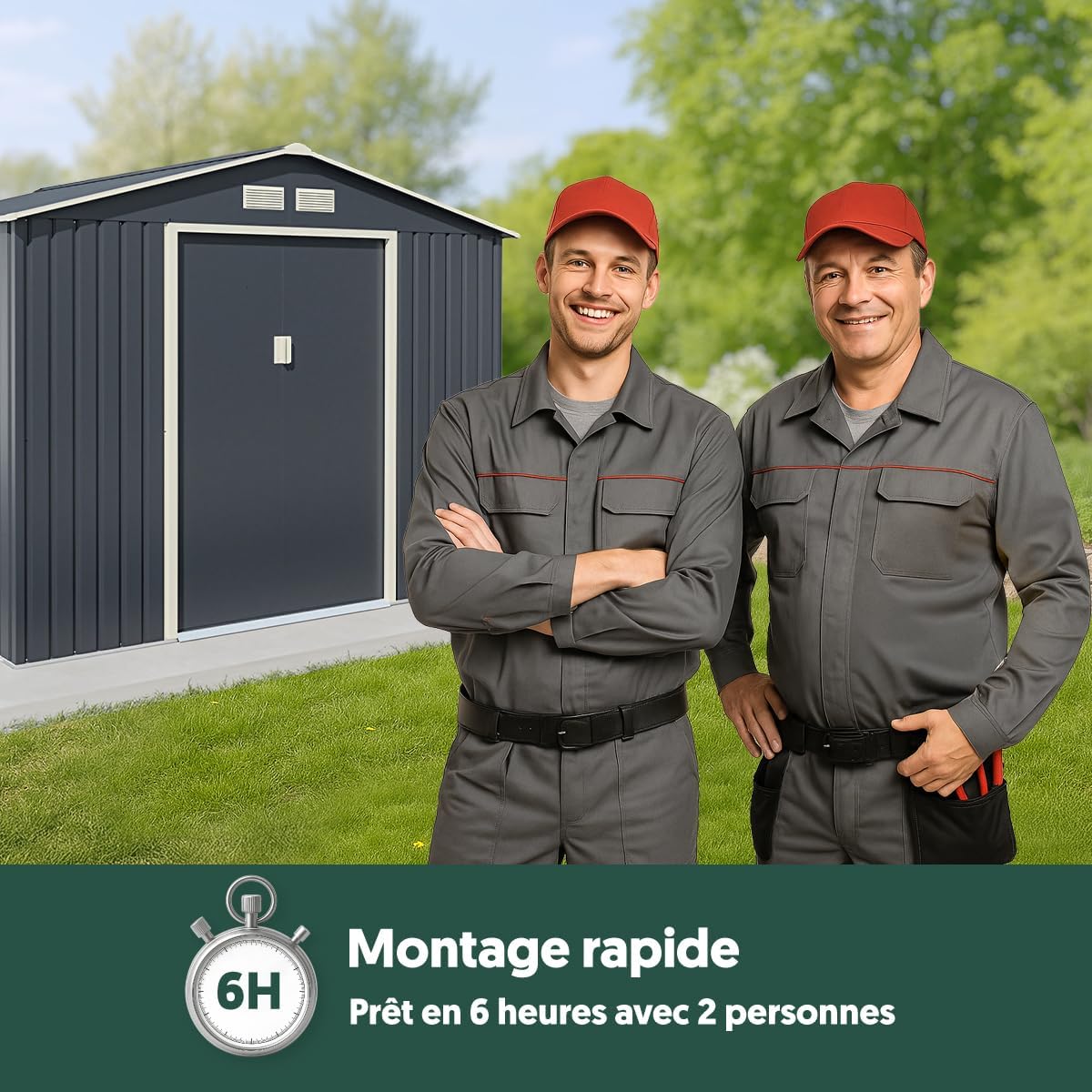 Abri de jardin métal - 7,06m² - fenêtre latérale, kit ancrage, 212cm