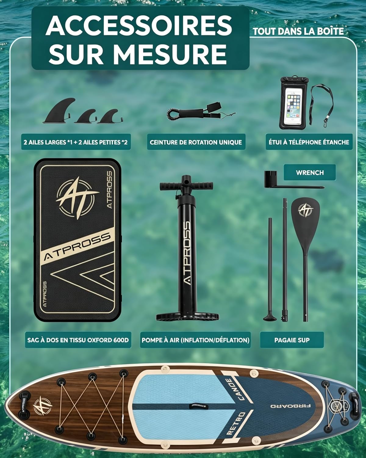 Stand Up Paddle Gonflable Adulte avec Siège Kayak & Accessoires, 320x84cm Planche de Sup Extra Large pour 2 Personnes, Charge 200kg, Kayak Gonflable 2 Places Stable et Antidérapant pour Surf