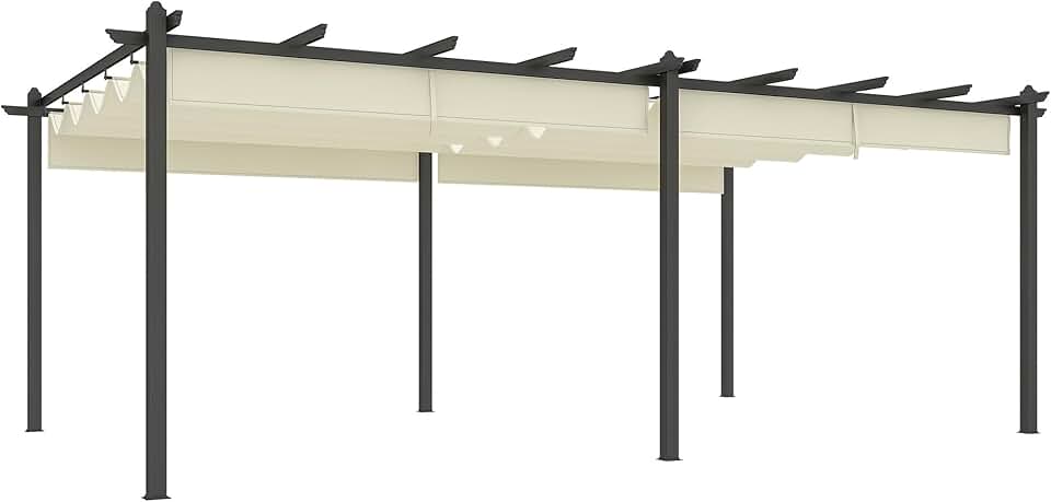 karaca-alisveris - Pergola 3,6x6m - aluminium, toile rétractable, beige
