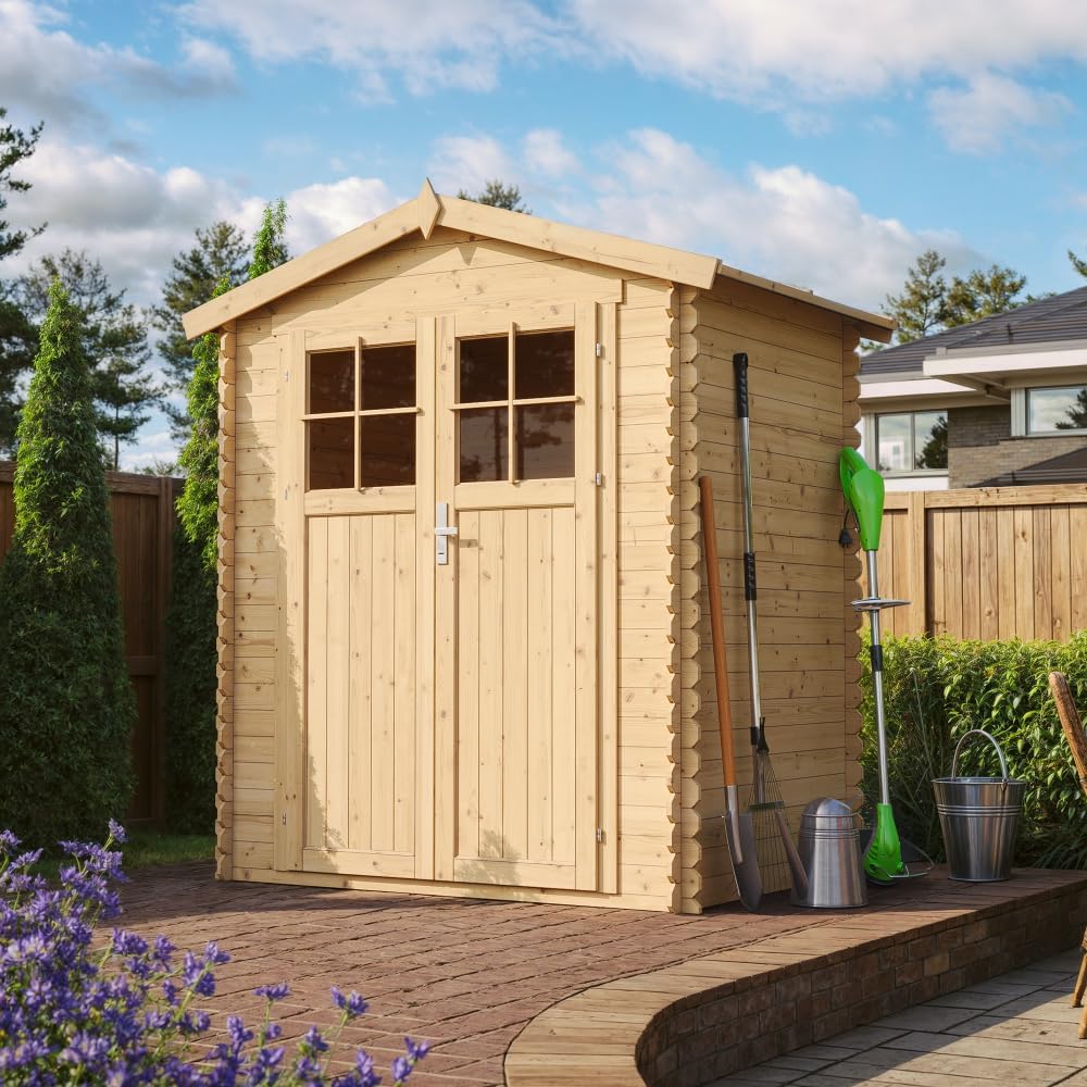 Abri de Jardin en Bois avec Sol TRAITÉ - Stockage extérieur I196xL136xH218 cm/ 1.98 m2 Petit abri à Outils, Local à vélos - karaca-alisveris M367F+M367G