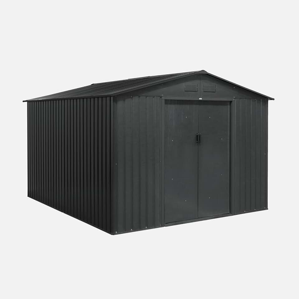 karaca-alisveris's Garden - Abri de Jardin en métal - FLANDRE 8.84m² Gris Anthracite - Cabane à Outils avec Deux Grandes Portes coulissantes. kit de Fixation Sol Inclus. Maison de Rangement. Remise