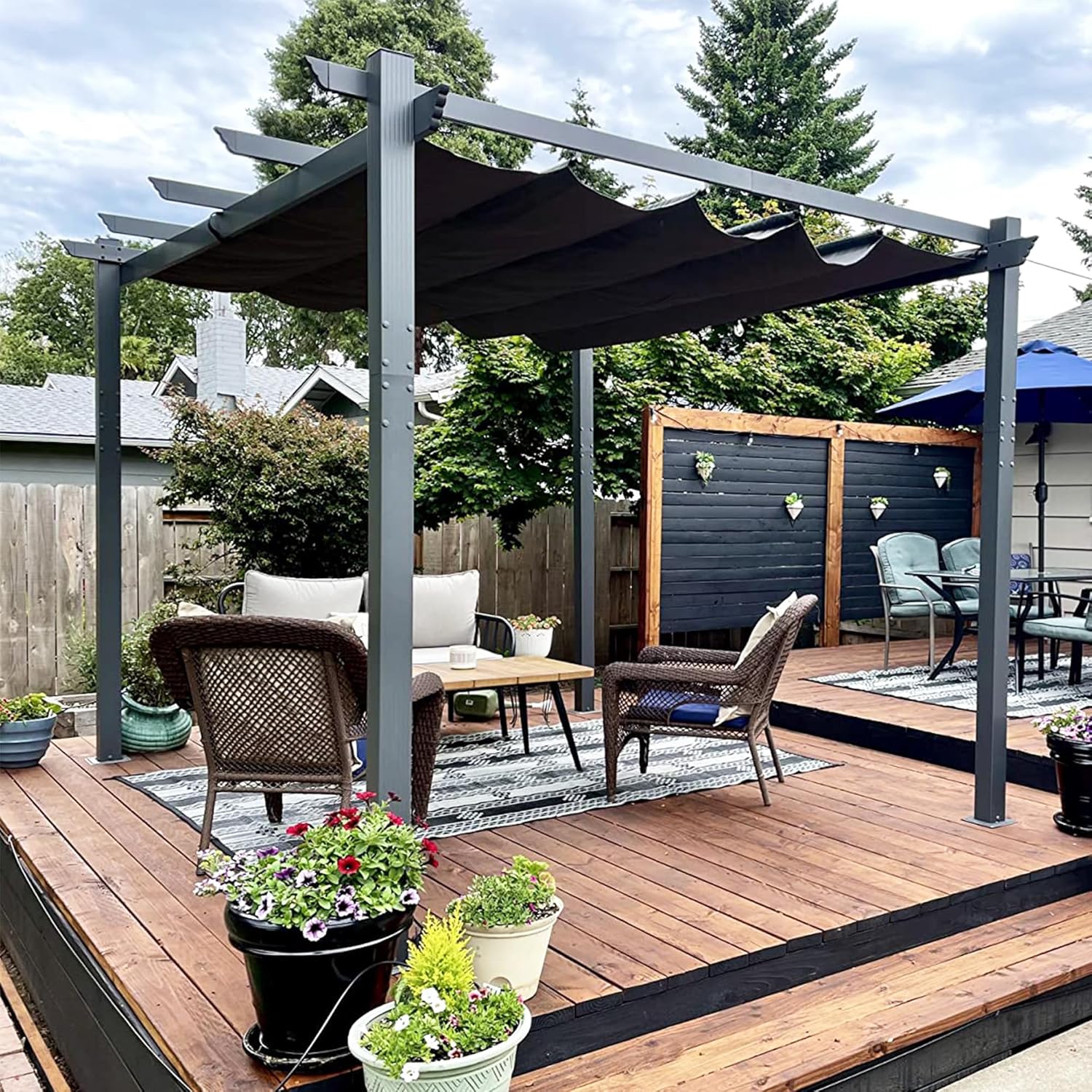 karaca-alisveris - Pergola aluminium, 3,65x3m, toile coulissante, gris