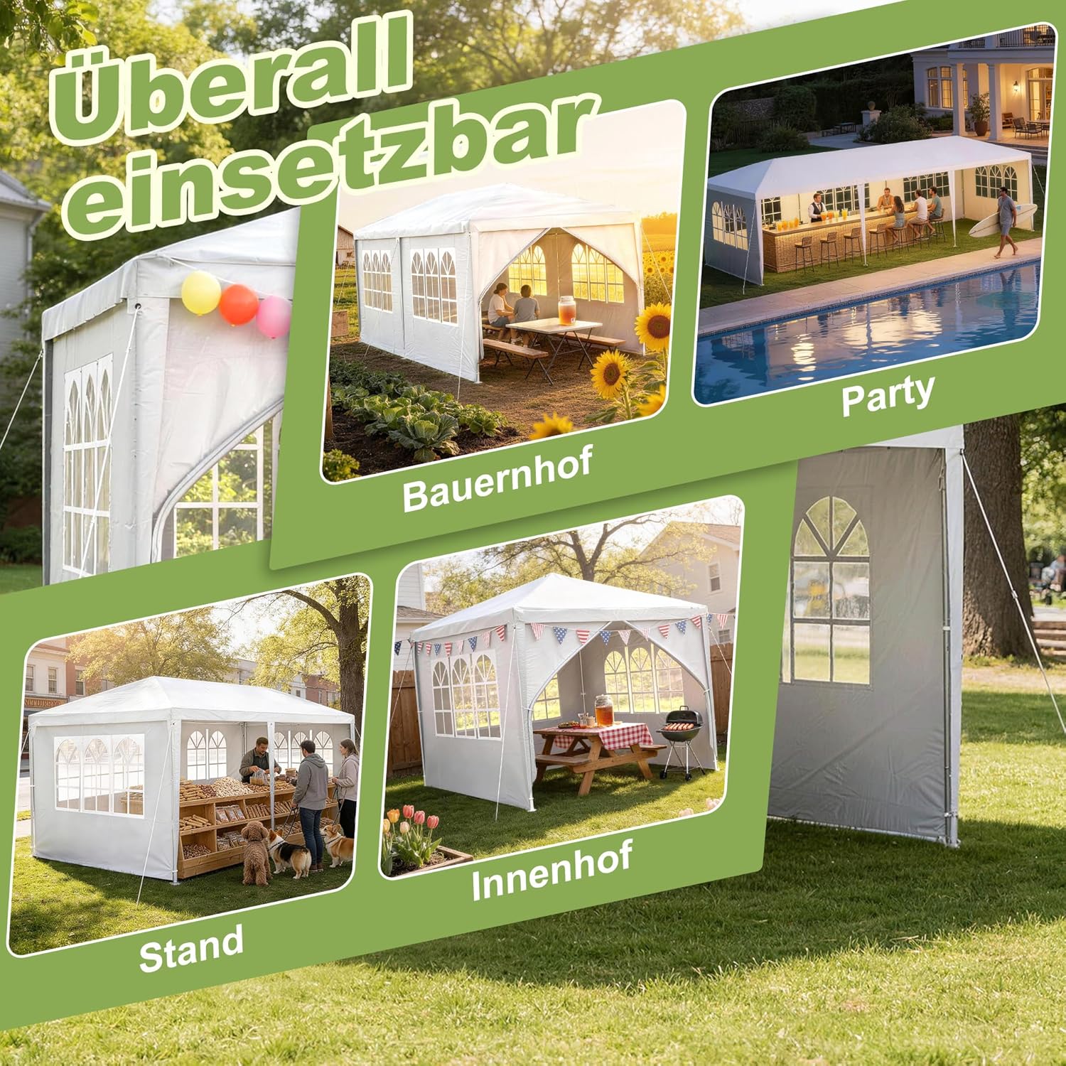 LZQ - Tonnelle jardin 3x6m, imperméable, 6 parois, montage rapide