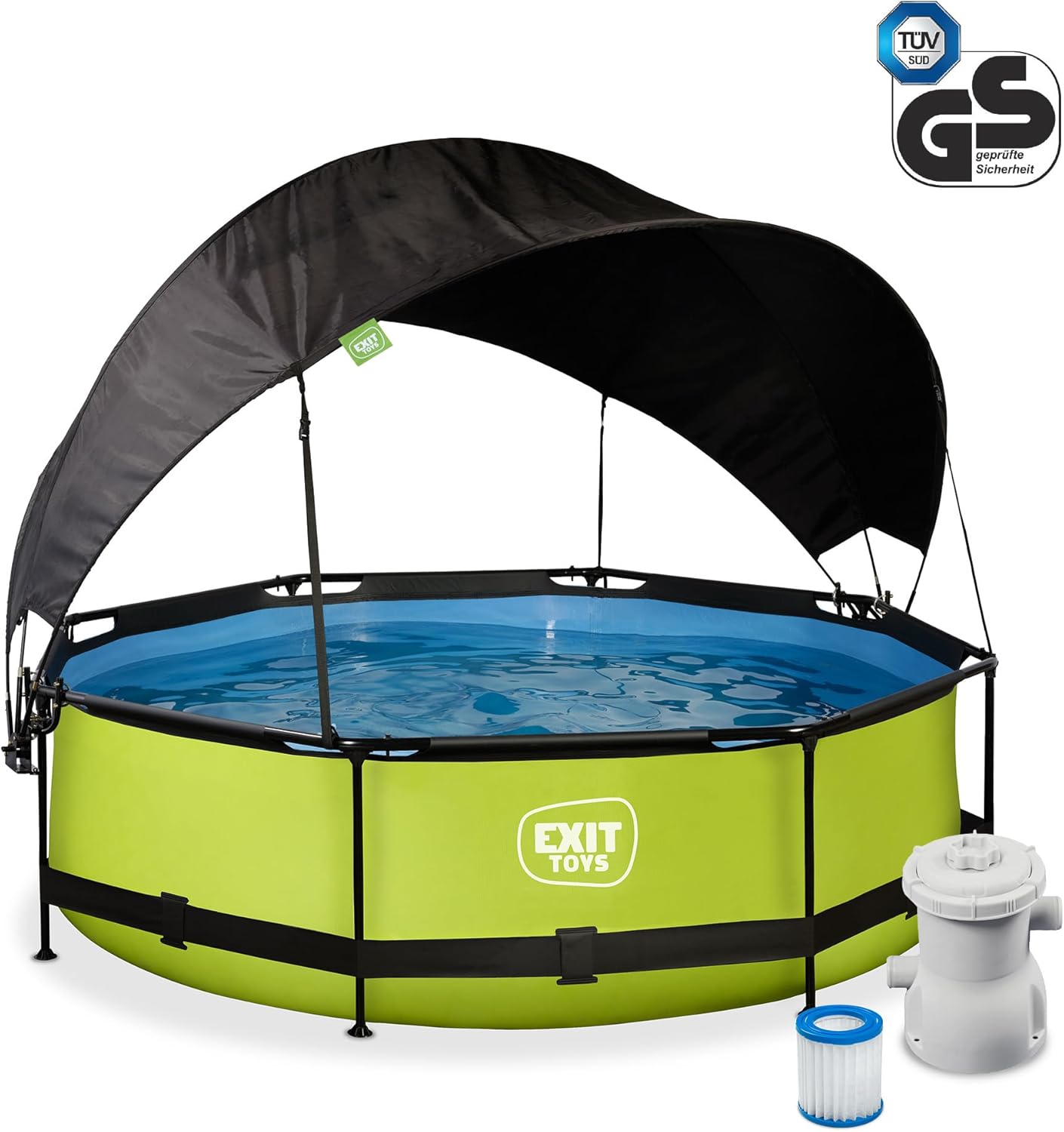 karaca-alisveris Piscine Lime avec Voile d'Ombrage - ø300x76cm - Piscine Hors Sol Ronde avec Pompe Filtrante à Cartouche - Protection Optimale Contre Les Rayons UV - Entrée Basse - Design Unique - Vert