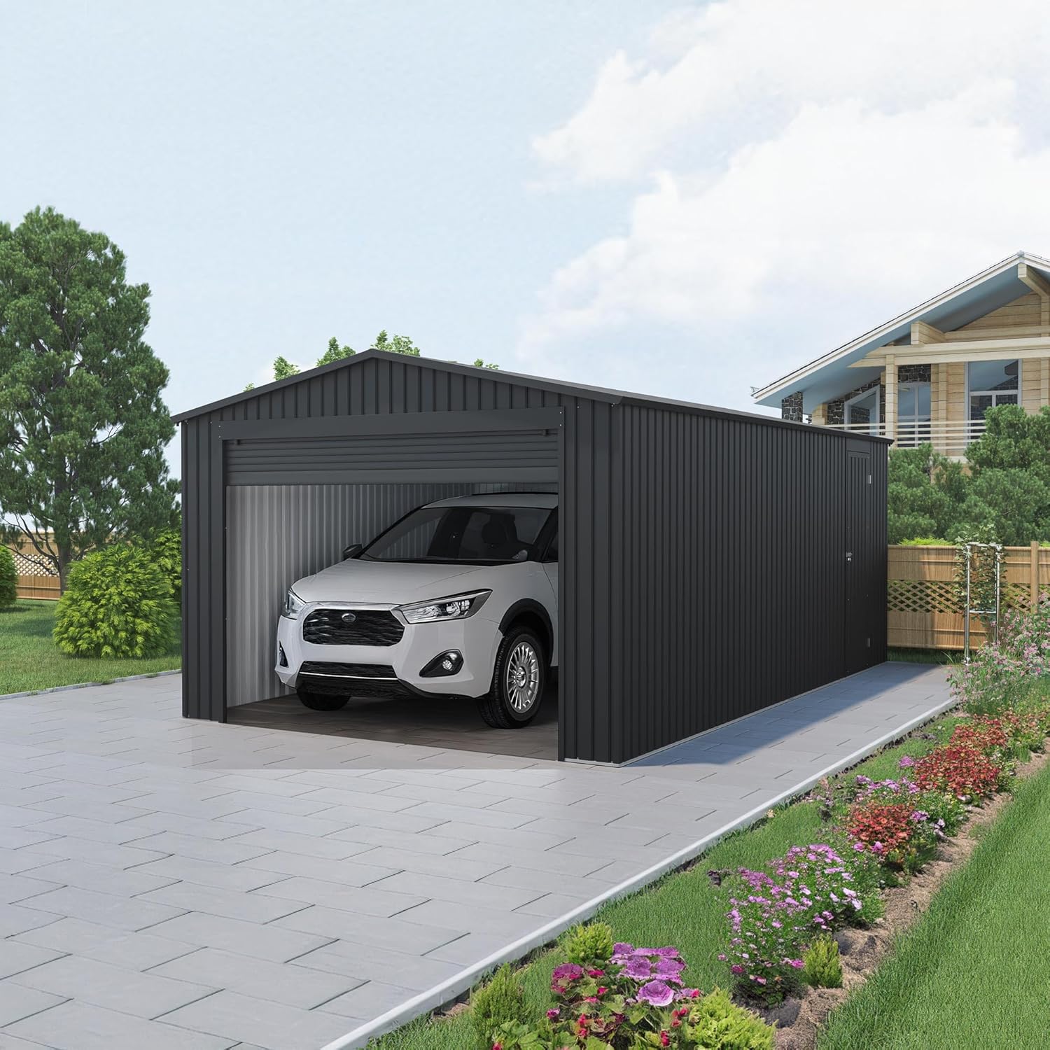 Jarama - Garage métal série extérieure - 576x338x243cm - grande porte enroulable, 19,52m²