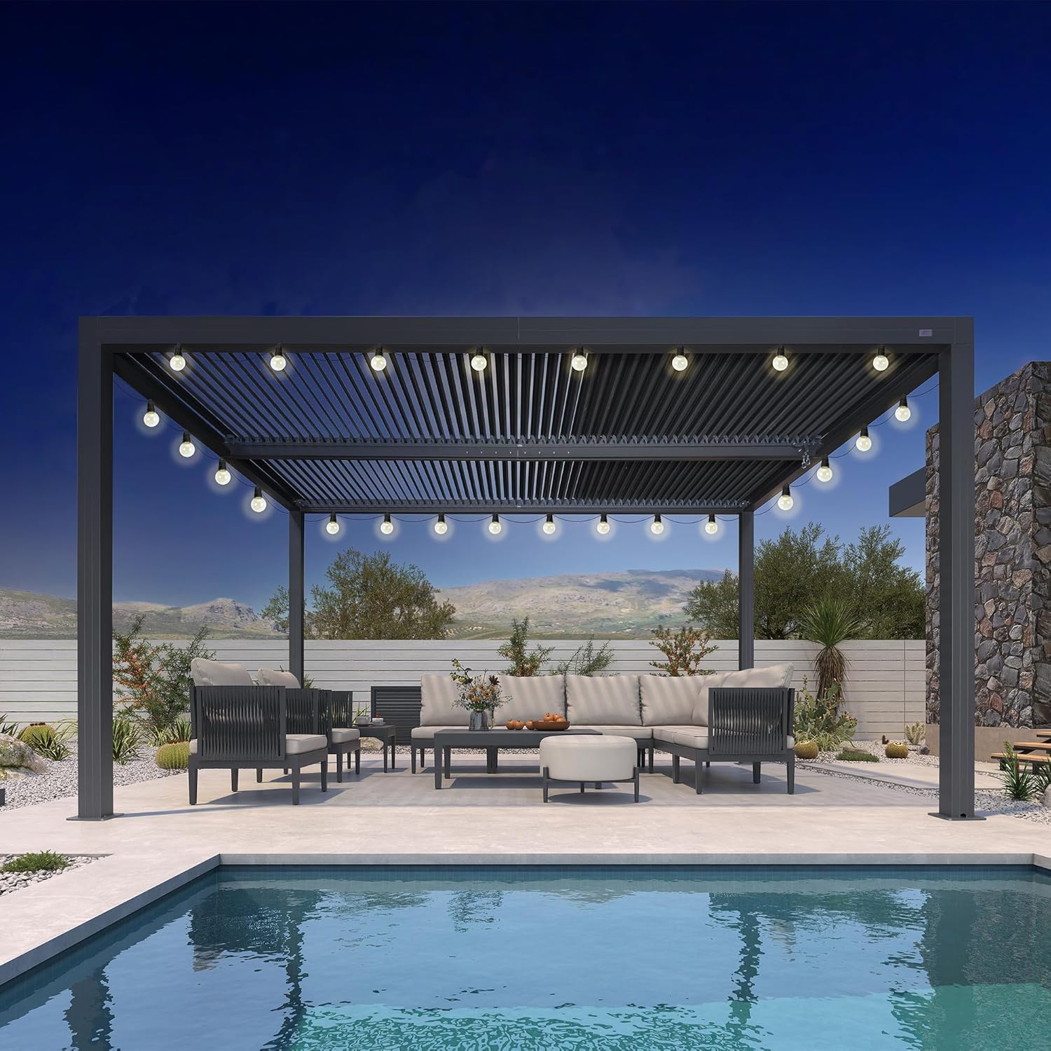 karaca-alisveris - Pergola bioclimatique série aluminium - 4,6x3,3 m - lames orientables, éclairage intégré