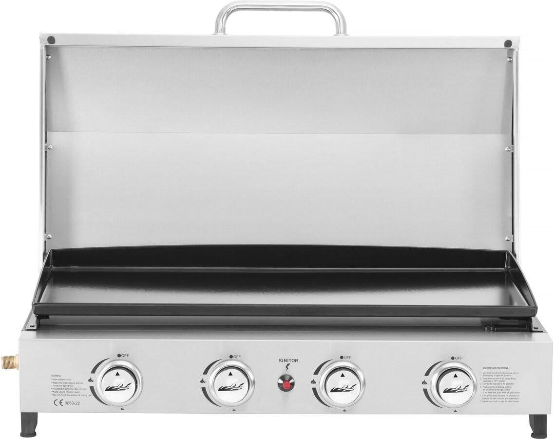 Fasto - plancha à gaz inox 4 brûleurs 10kW gris avec couvercle Fasto