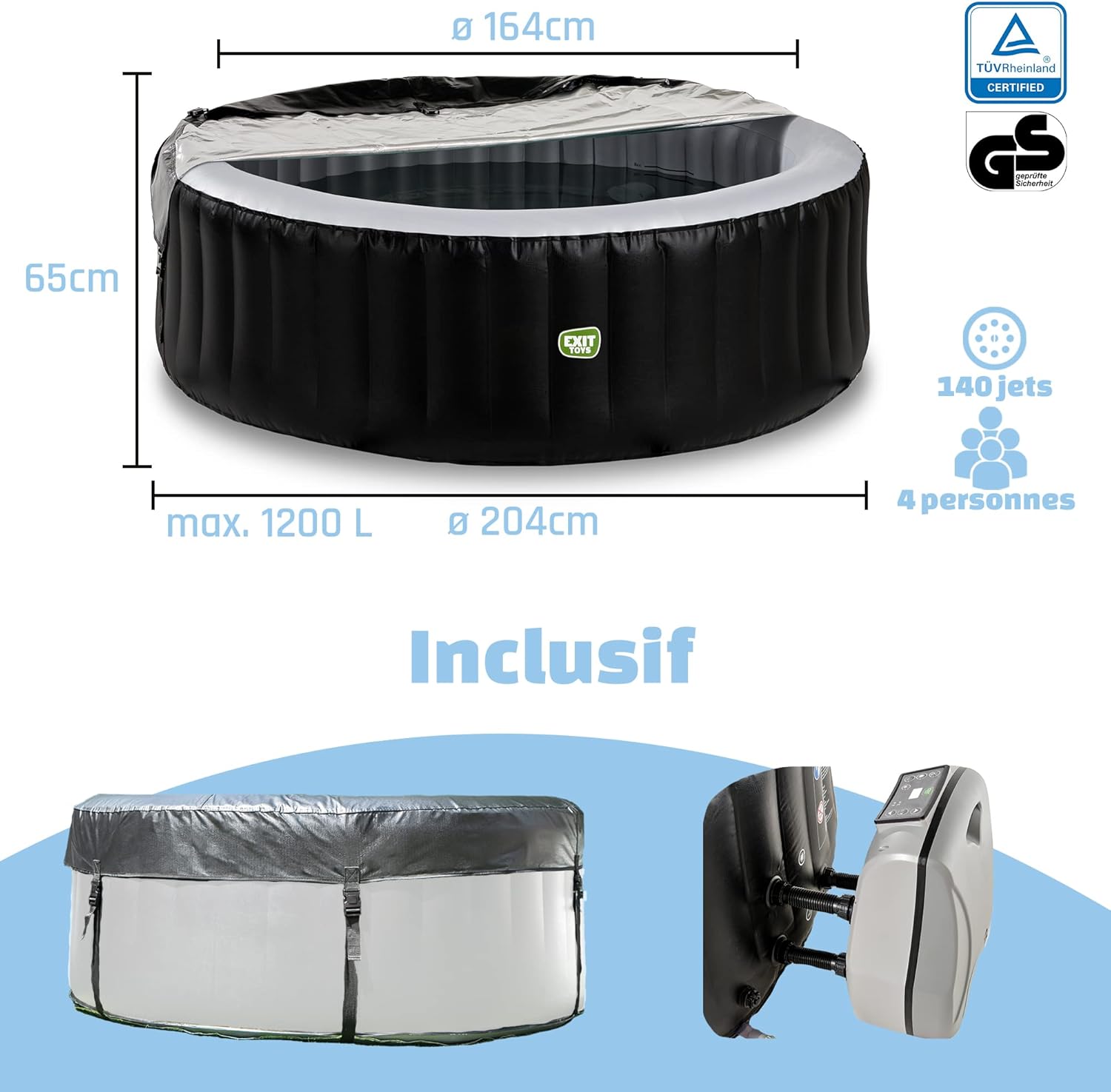 karaca-alisveris - Silver Classic Spa - 204x65cm - 4 places, chauffage, 140 jets d'air, filtration