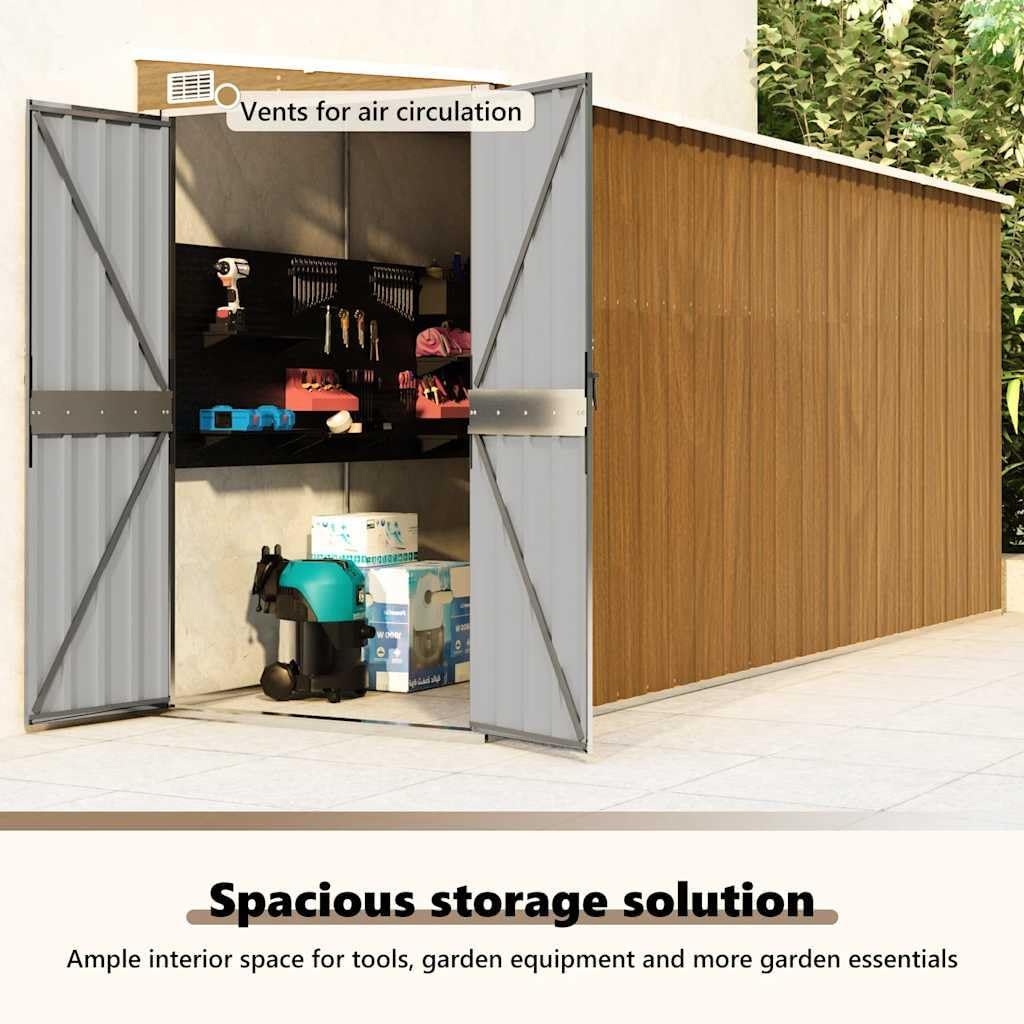 Abri de jardin mural marron 118x382x178 cm acier galvanisé, 47.9kg