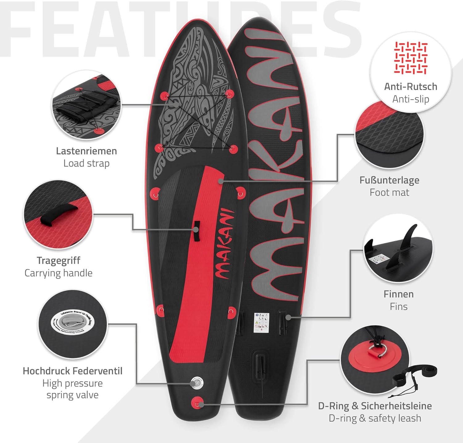 karaca-alisveris - Stand Up Paddle Board - 305/308/320/380 cm - PVC, 120/150 kg, 10/15 cm d'épaisseur