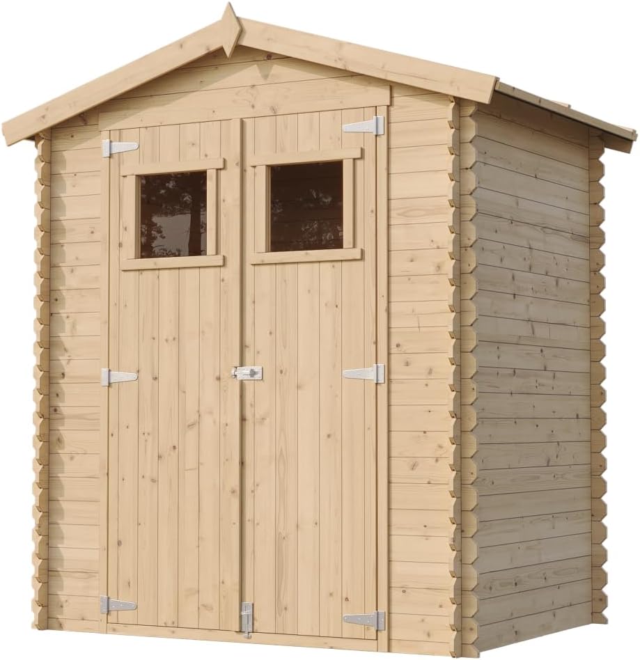 Abri de Jardin en Bois avec Sol TRAITÉ - Stockage extérieur I196xL136xH218 cm/ 1.98 m2 Petit abri à Outils, Local à vélos - Toit imperméable, fenêtres - karaca-alisveris M367
