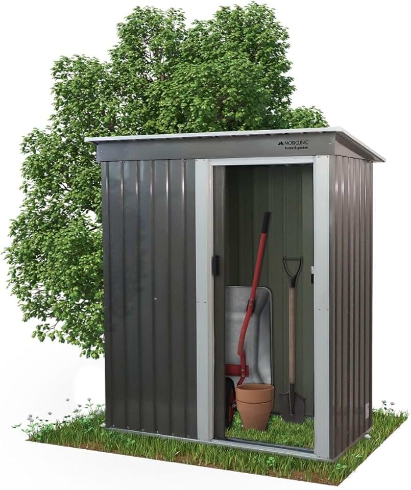karaca-alisveris - Nomi - 150x75x181 cm - abri jardin, porte coulissante, toit pentu, sécurisable, gris