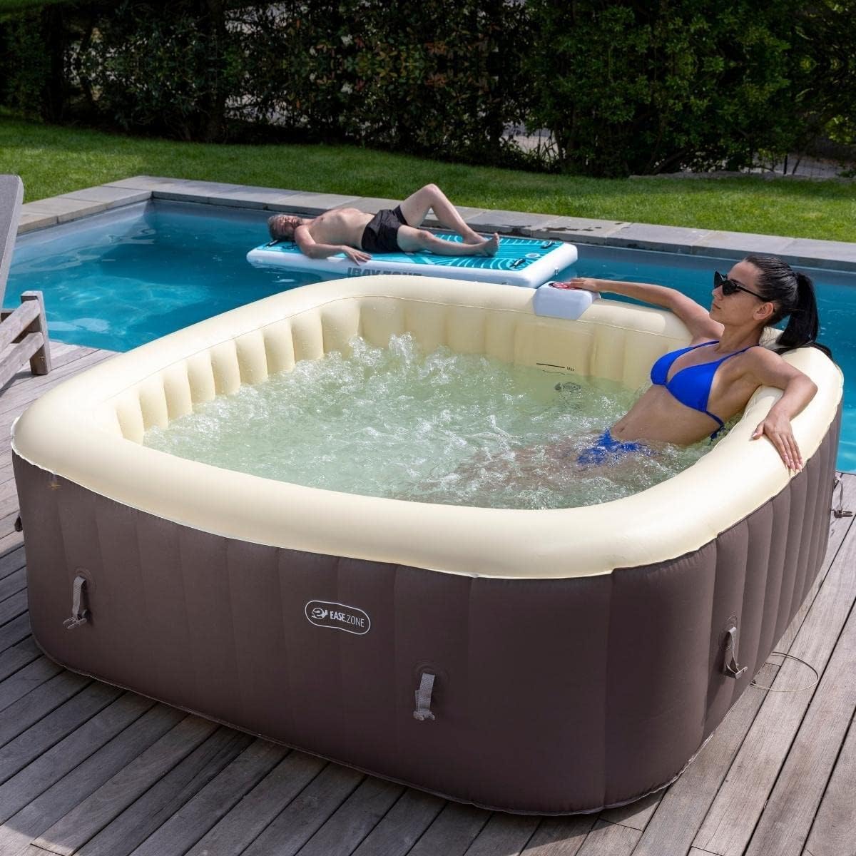 karaca-alisveris Spa hydromassage Gonflable Chauffant 4-6 Personnes 185 x 65 cm Pompe Super silencieuse intégrée, Marron