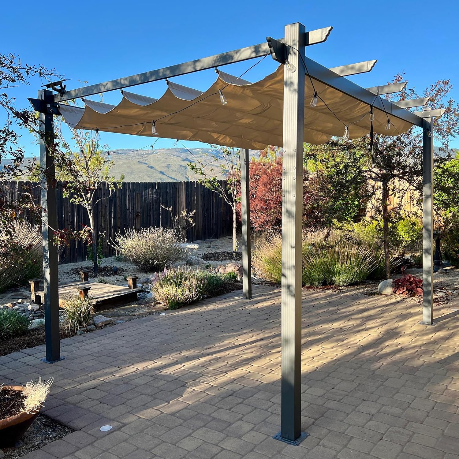 karaca-alisveris - pergola aluminium série - 4x3,2m - toile teintée, toit coulissant, kaki