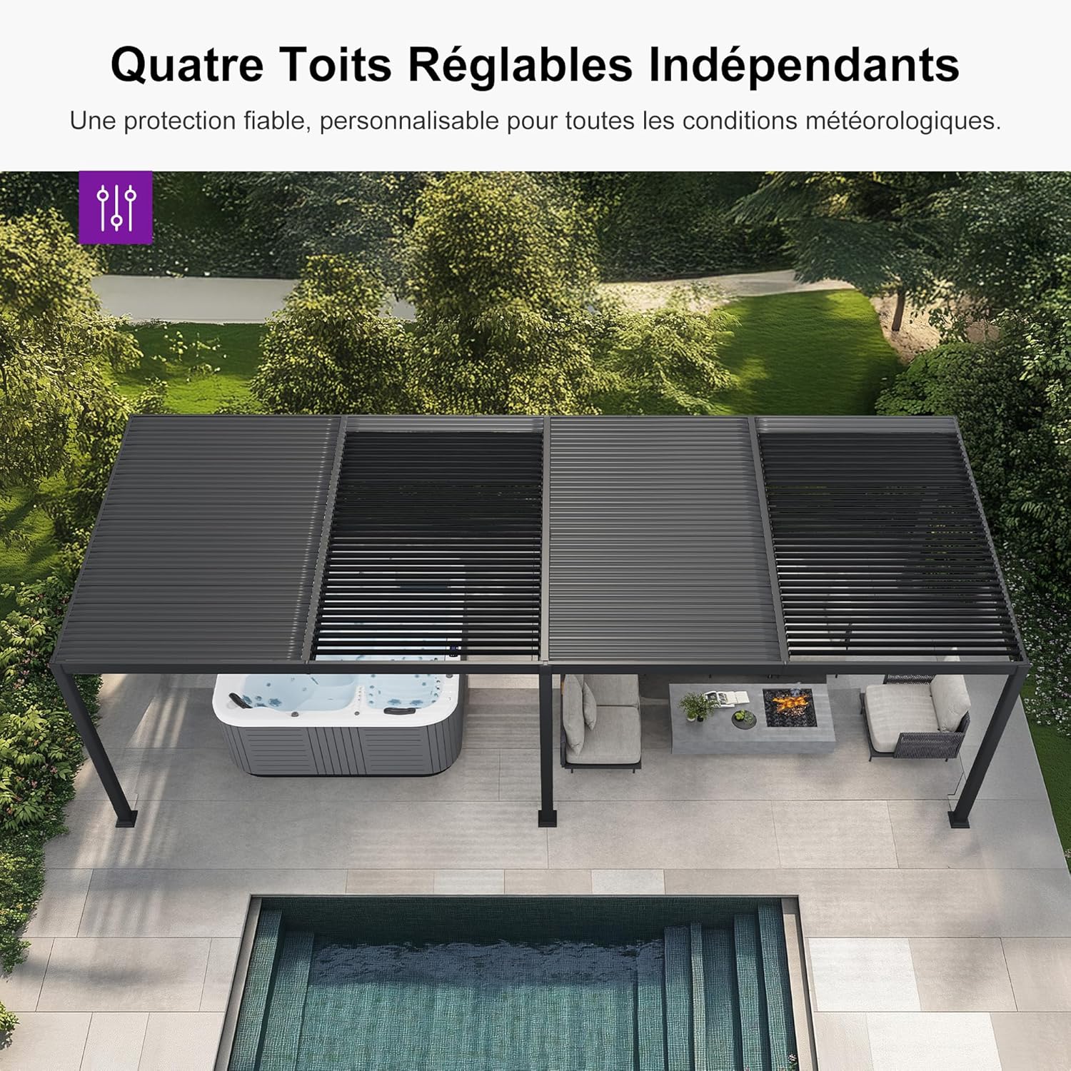karaca-alisveris - Pergola bioclimatique série - 3,5x8,5m - aluminium, lames orientables, jardin, terrasse, gris