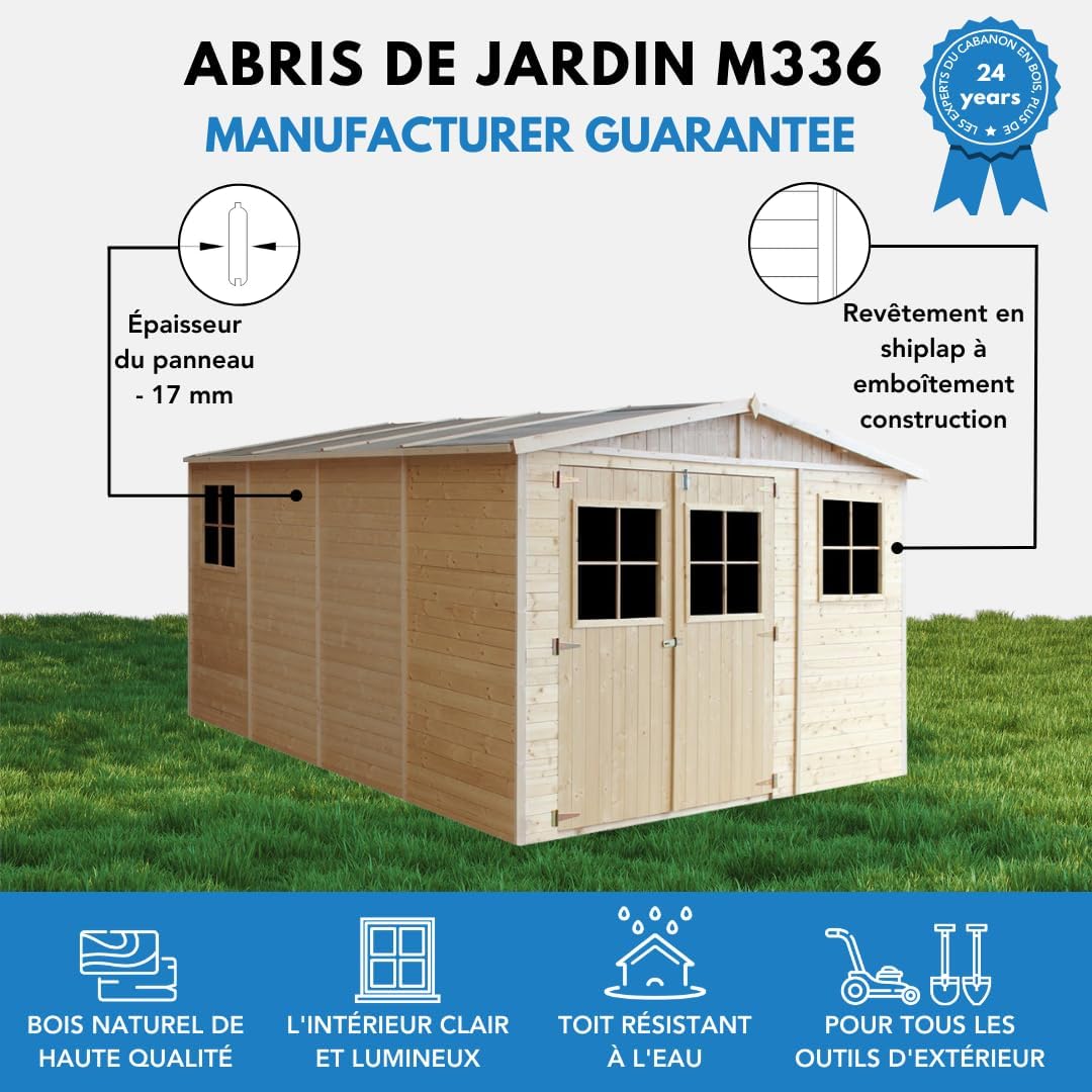 ABRI de Jardin en Bois Exterieur avec Les PLANCHERS IMPRÉGNÉ - en Pin/épicéa- H226x324x416 cm/12 m²- Construction de Panneaux- Rangement pour vélos, Remise à Outils- karaca-alisveris M336+M336G