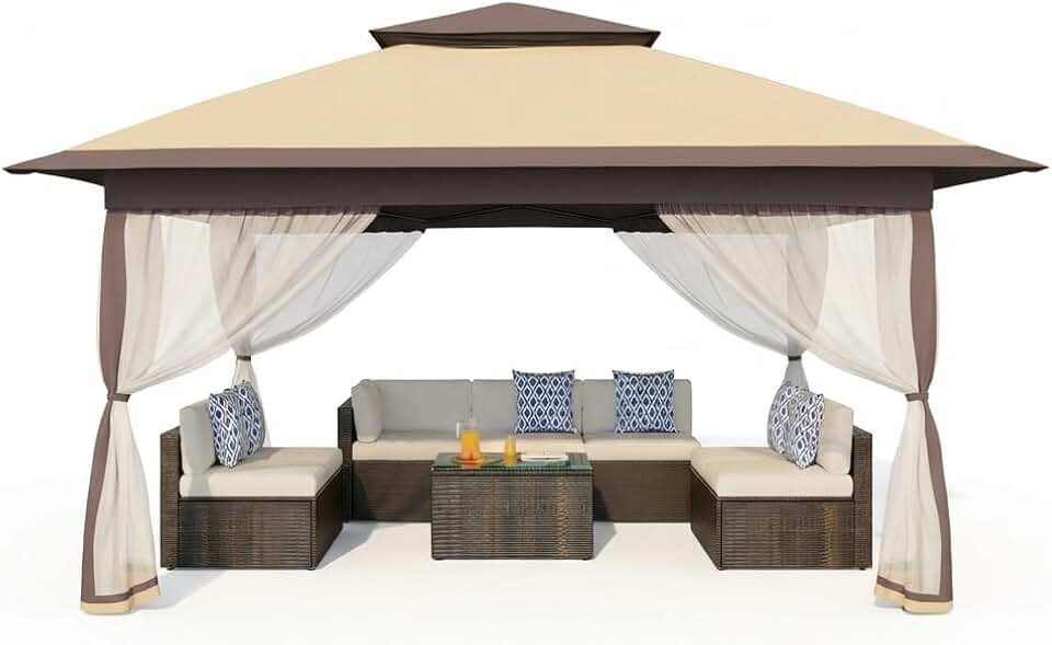 karaca-alisveris Montage One-Push, Protection UV 50+ – Tonnelle Pliante 3x3 m avec moustiquaire – Toit Double, 4 Sacs de Sable, Hauteur réglable, étanche – Idéal Jardin, terrasse, Barbecue