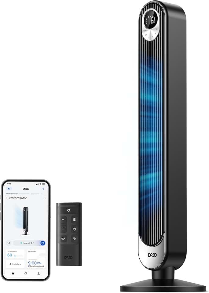 karaca-alisveris - Ventilateur colonne Alexa série - 106 cm - 9 vitesses, 4 modes, oscillation 90°, minuterie 12h