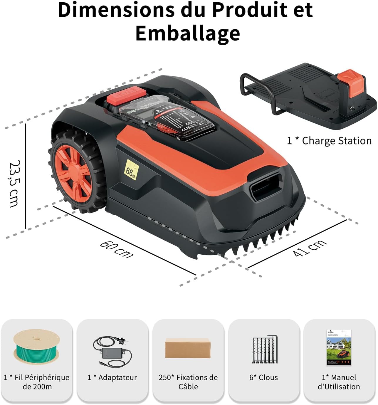 Robot Tondeuse - 1400m², pente 47%, coupe 25-65mm, app, pluie