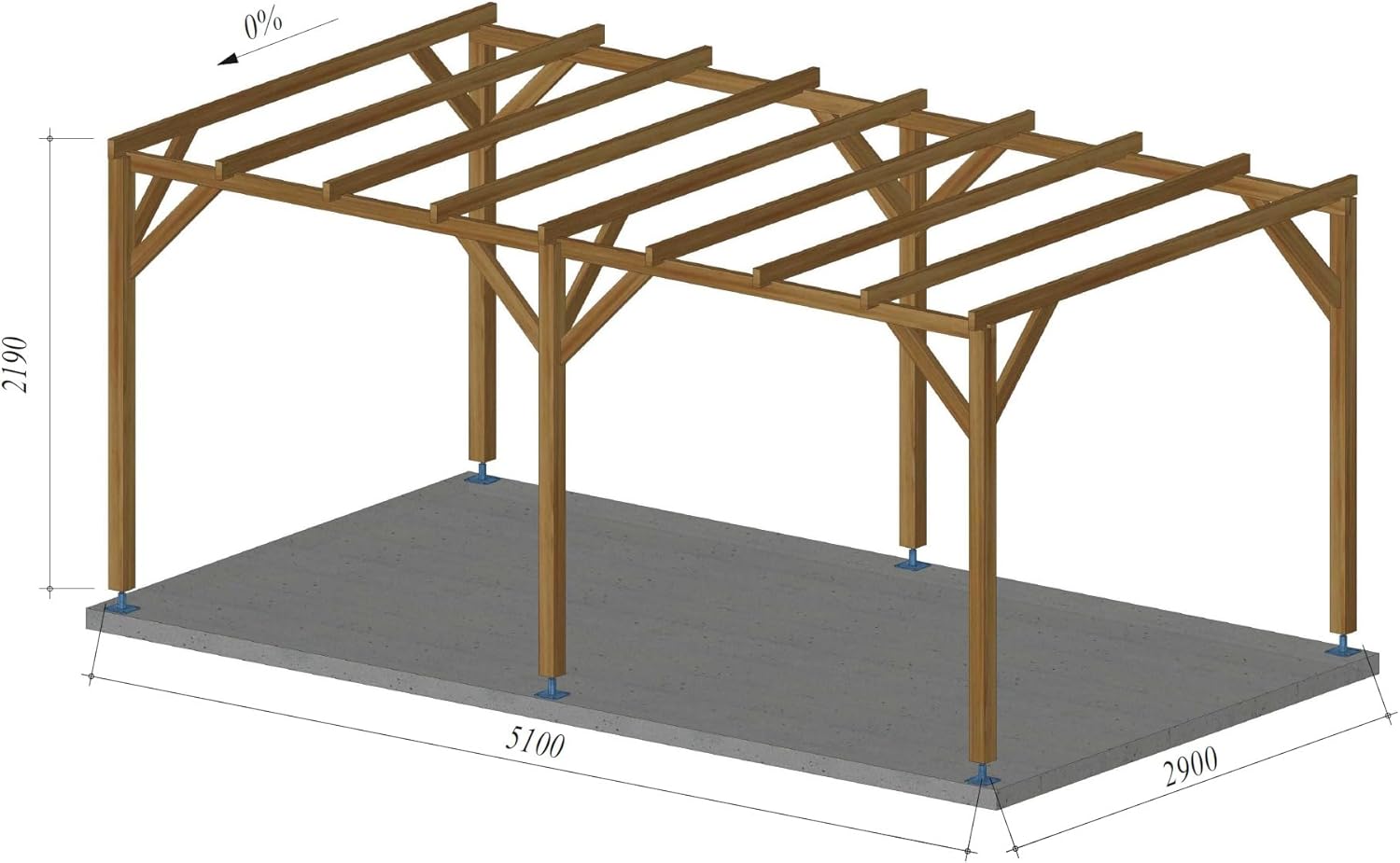 Pergola bois massif - 3x5m - traité classe 3 marron - 15m2