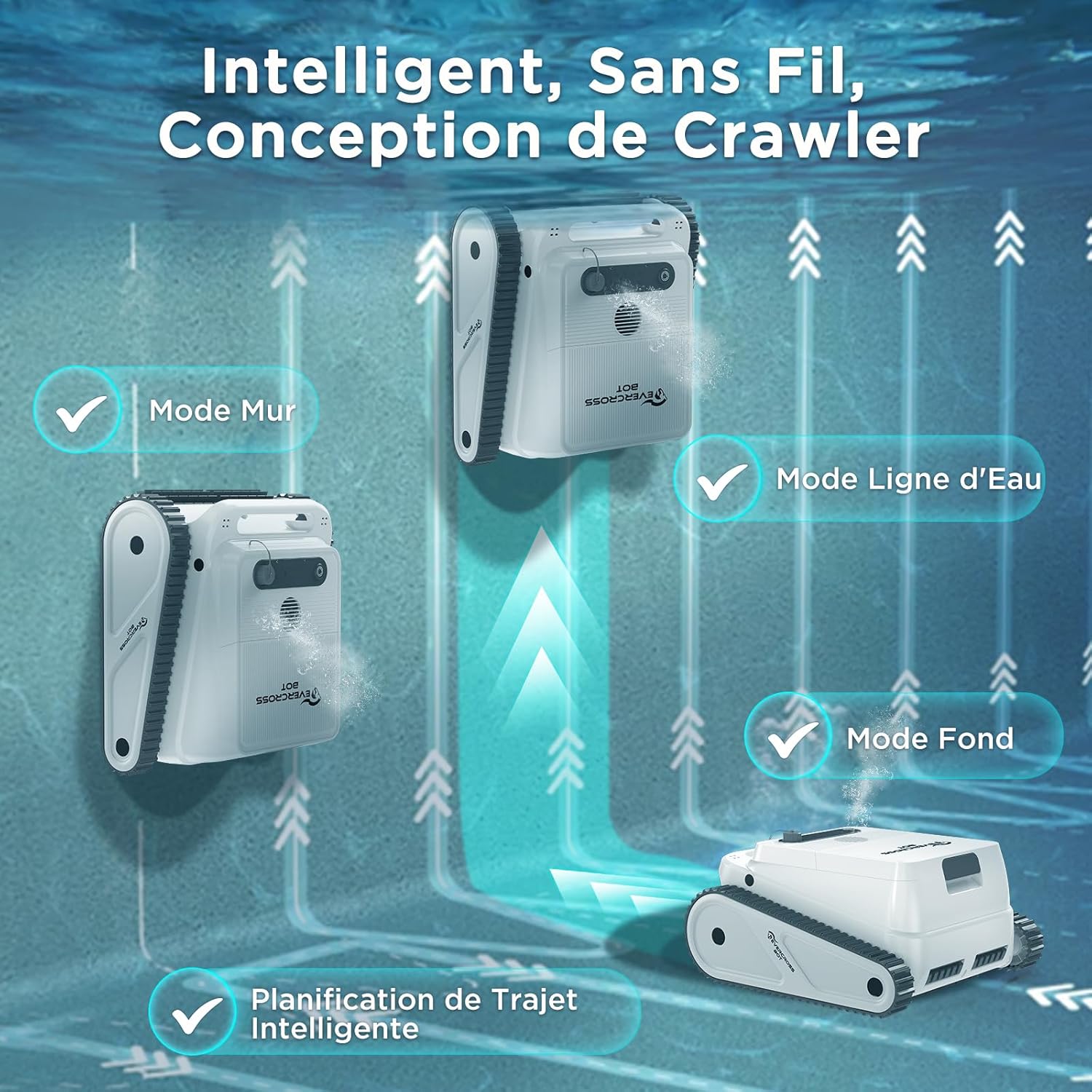 Robot piscine - U8 - autonomie 120min, contrôle app, 200㎡, sans fil