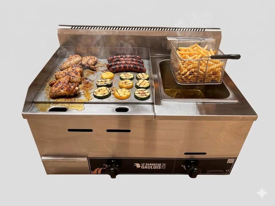Plancha gaz inox combinée friteuse, 9400W, butane/propane