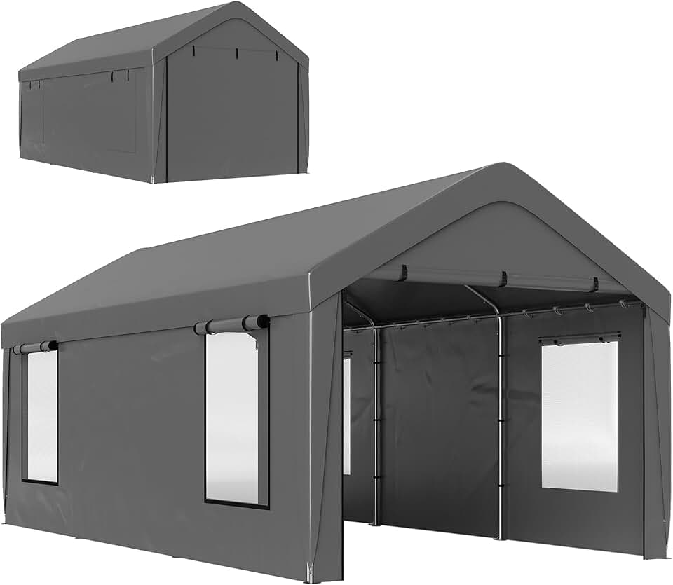 karaca-alisveris - Carport 3x6 m - parois amovibles, 4 fenêtres, 2 portes roulantes