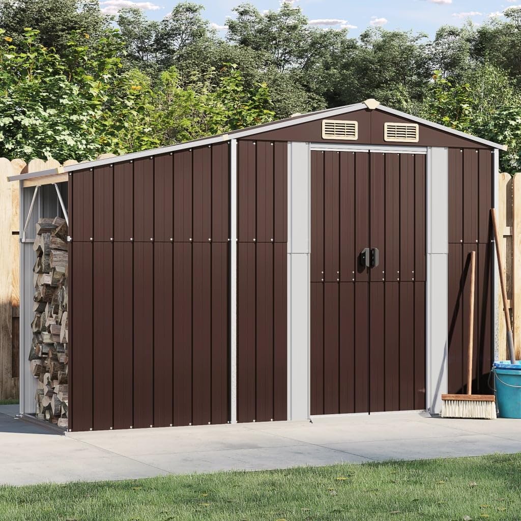 Abri de jardin métal - organisateur acier toit incliné bunker charbon - 277x93x179cm