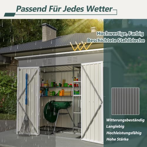 Abri de jardin en métal - 2,4 x 1,2 m - Gris - Résistant aux intempéries - Verrouillable avec base en métal - Pour outils de jardin et terrasse extérieure
