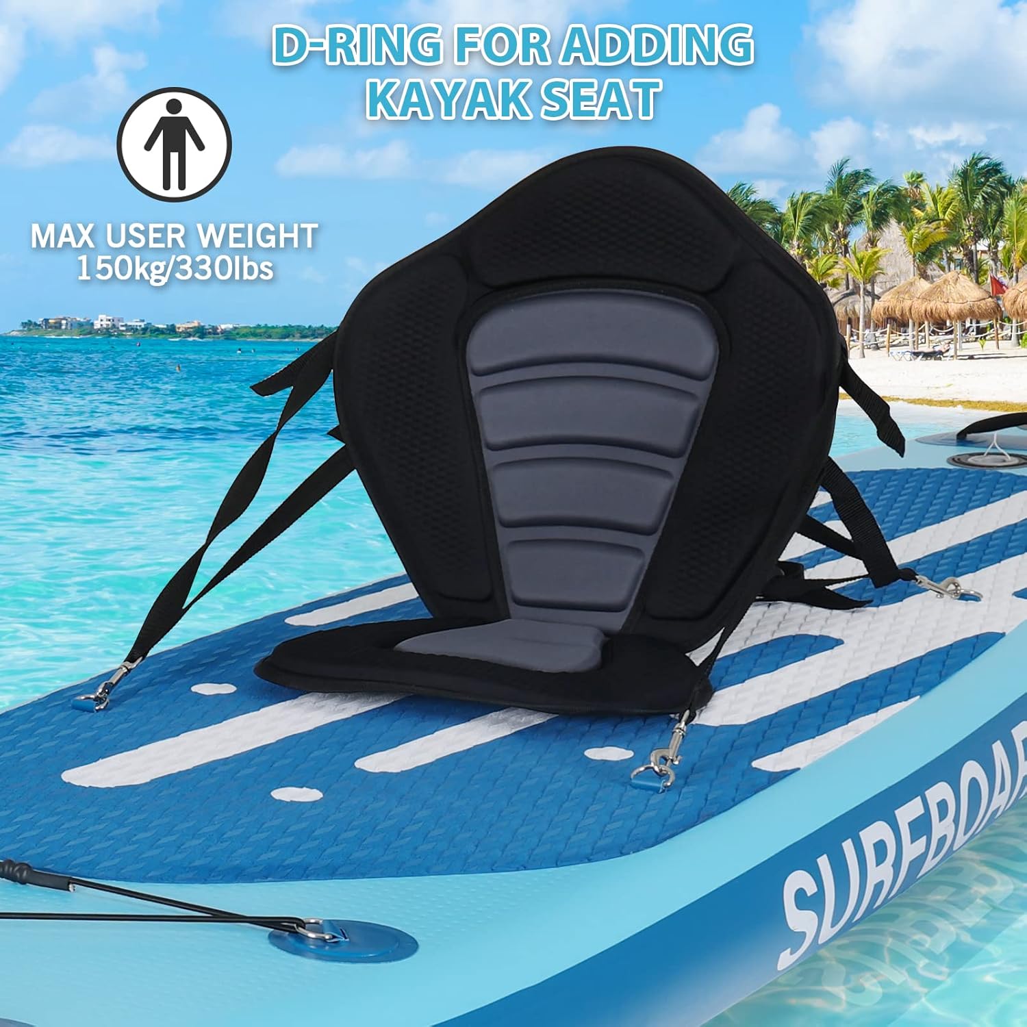 karaca-alisveris - Paddle gonflable adulte - 320/335cm - 2 places, siège kayak, pagaie alu, support caméra, jusqu'à 150kg