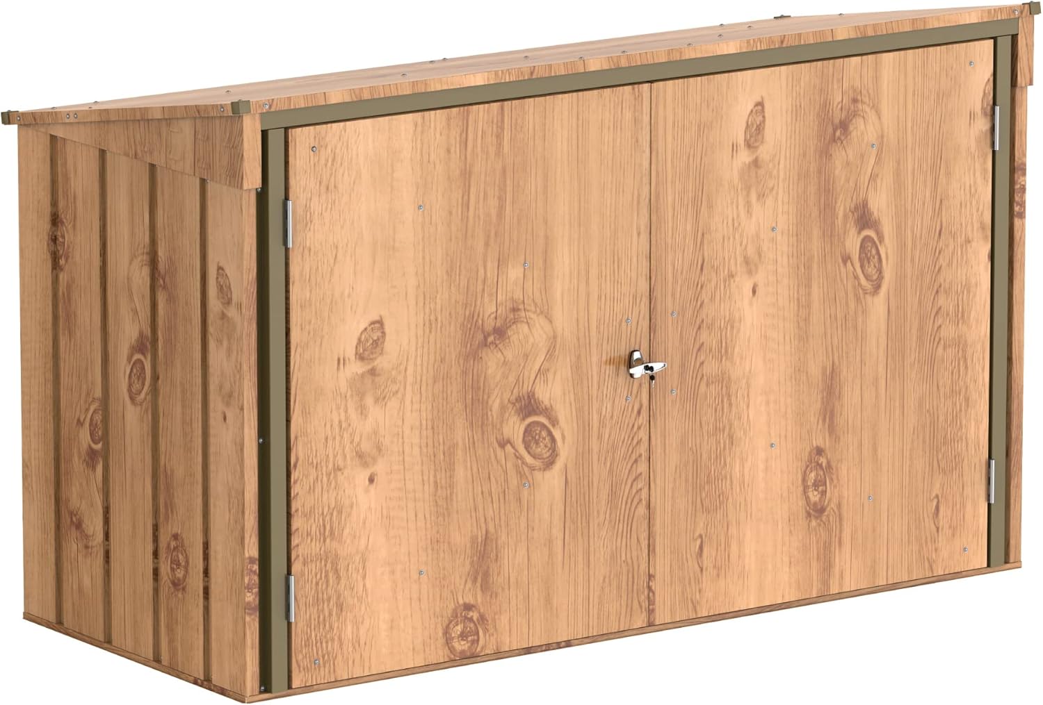 karaca-alisveris abri pour poubelles pour 3 avec ouverture par le haut et portes doubles verrouillables, abri de jardin en métal, cachettes pour poubelles, Abri pour poubelles, 214x101x133 cm, grain de bois